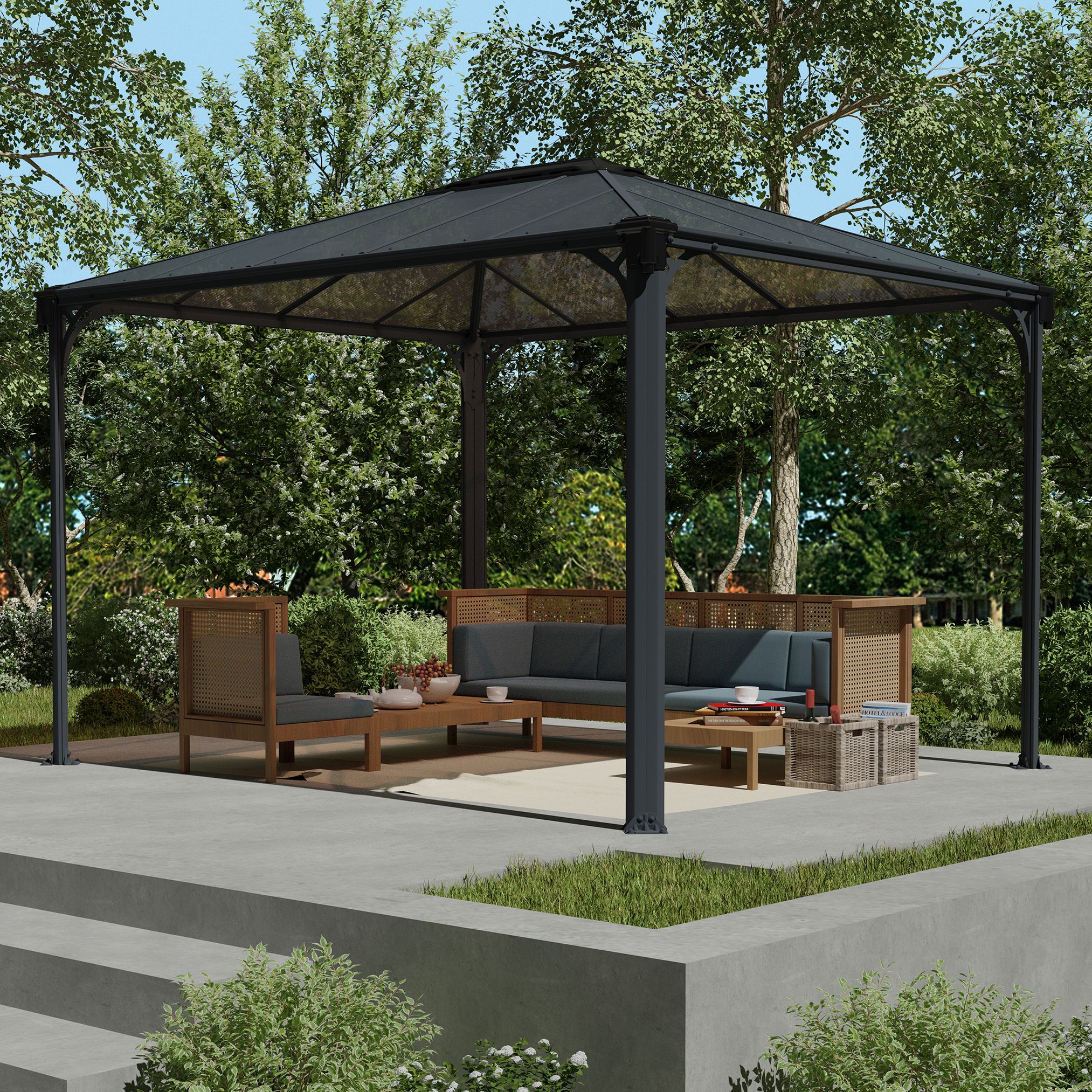 Palram - Canopia Grey Rectangular Gazebo, (W)3.6m (D)2.96m - Assembly required
