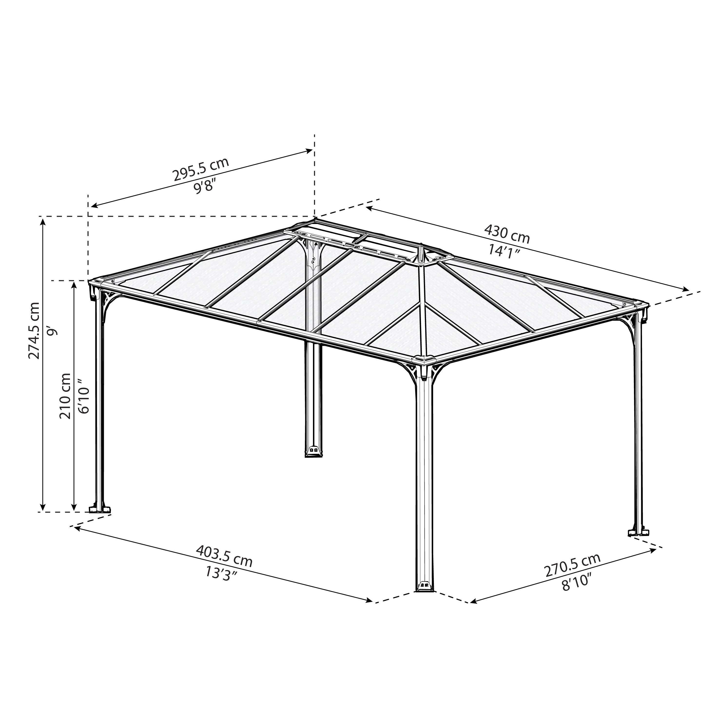 Palram - Canopia Grey Rectangular Gazebo, (W)4.3m (D)2.96m - Assembly required