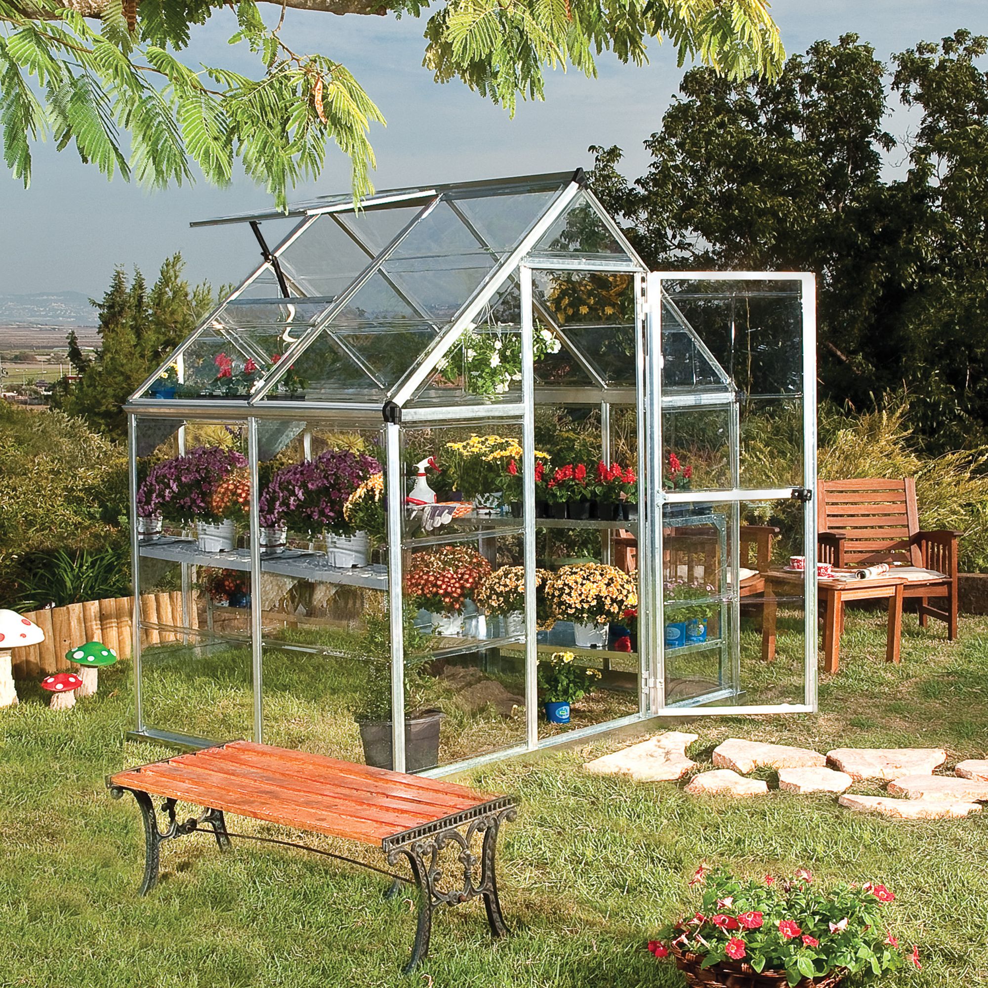 Palram - Canopia Harmony 6x4 ft Silver Aluminium Apex Greenhouse with Polycarbonate Glazing