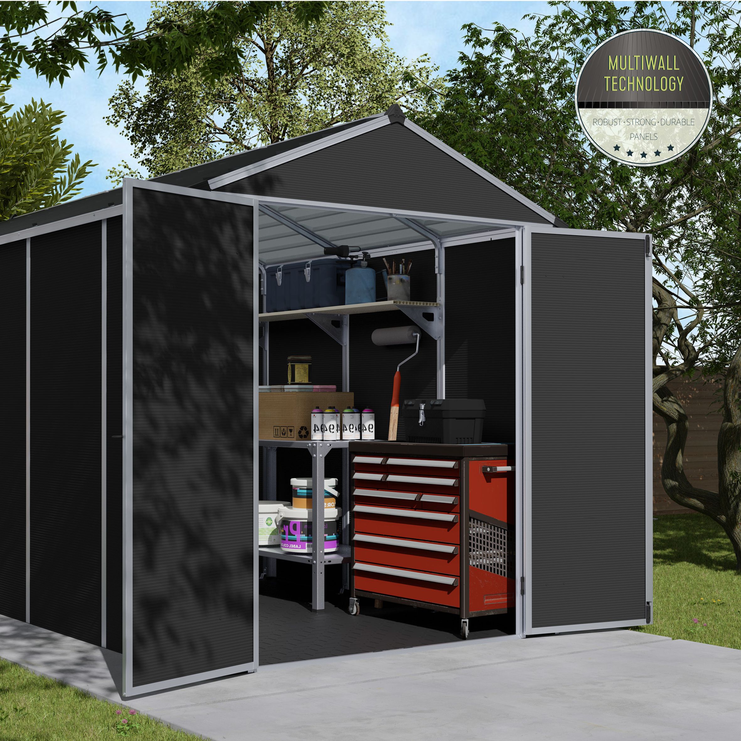 Palram - Canopia Rubicon 12x6 ft Apex Dark grey Plastic 2 door Shed with floor