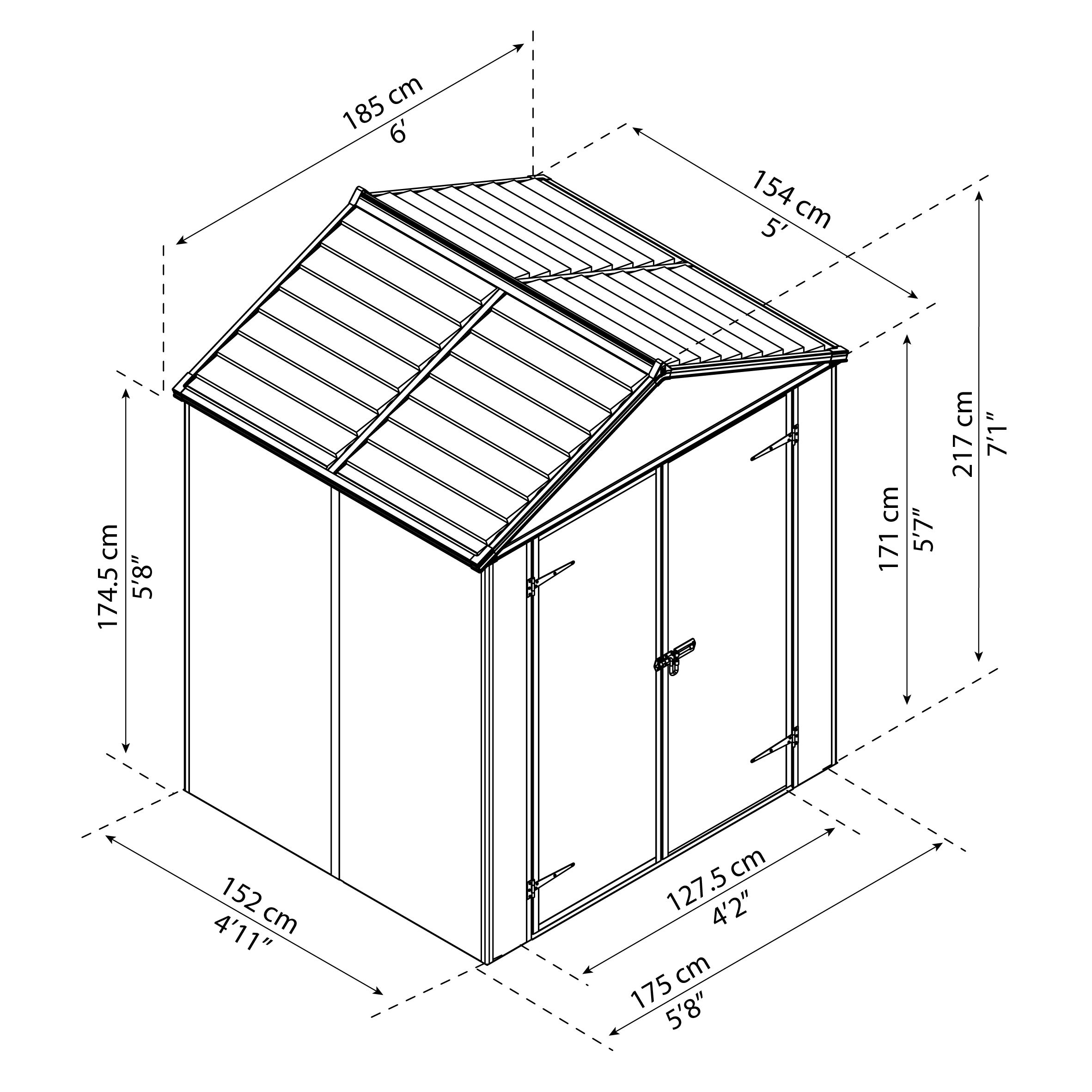 Palram - Canopia Rubicon 6x5 ft Apex Dark grey Plastic 2 door Shed with floor (Windowless)