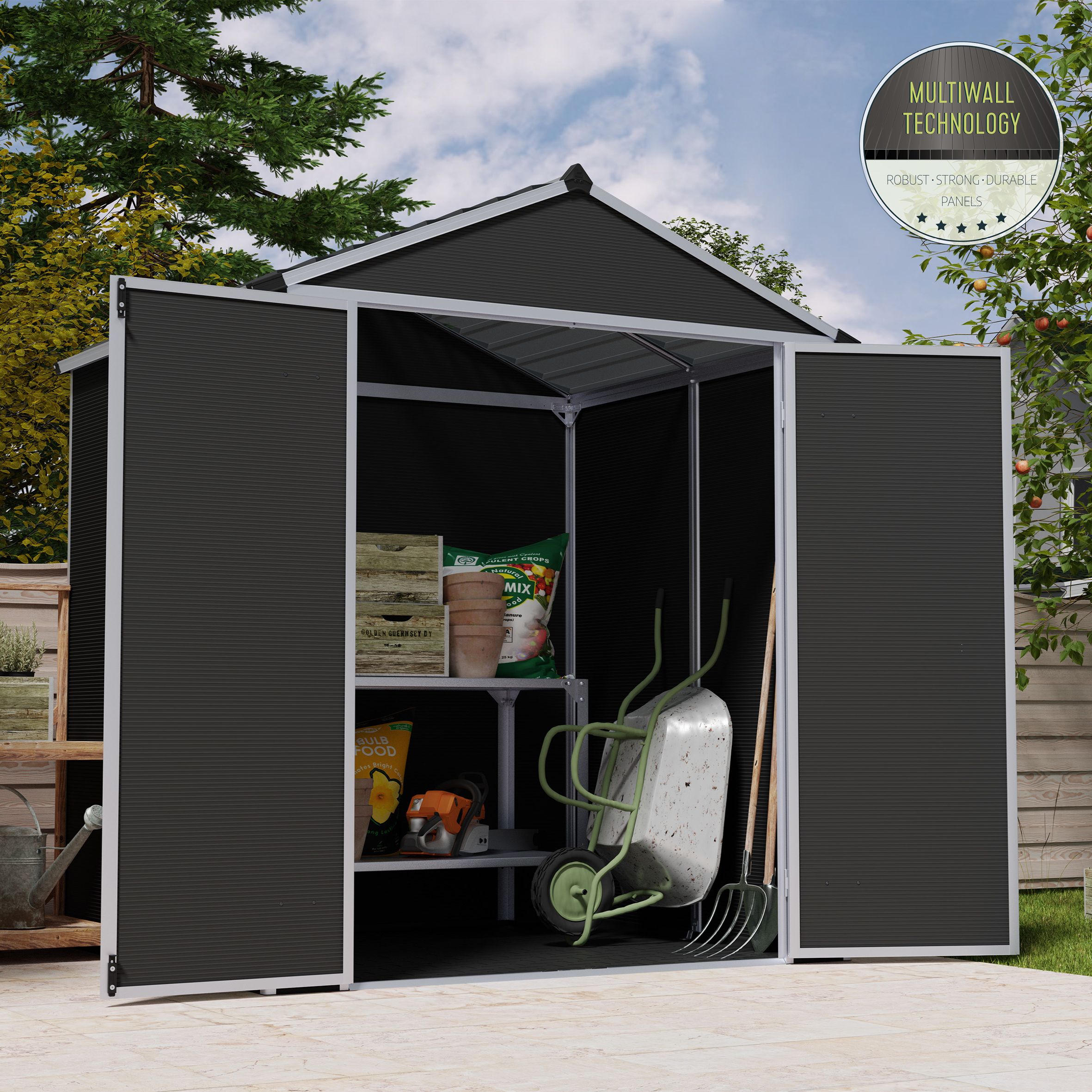 Palram - Canopia Rubicon 6x5 ft Apex Dark grey Plastic 2 door Shed with floor