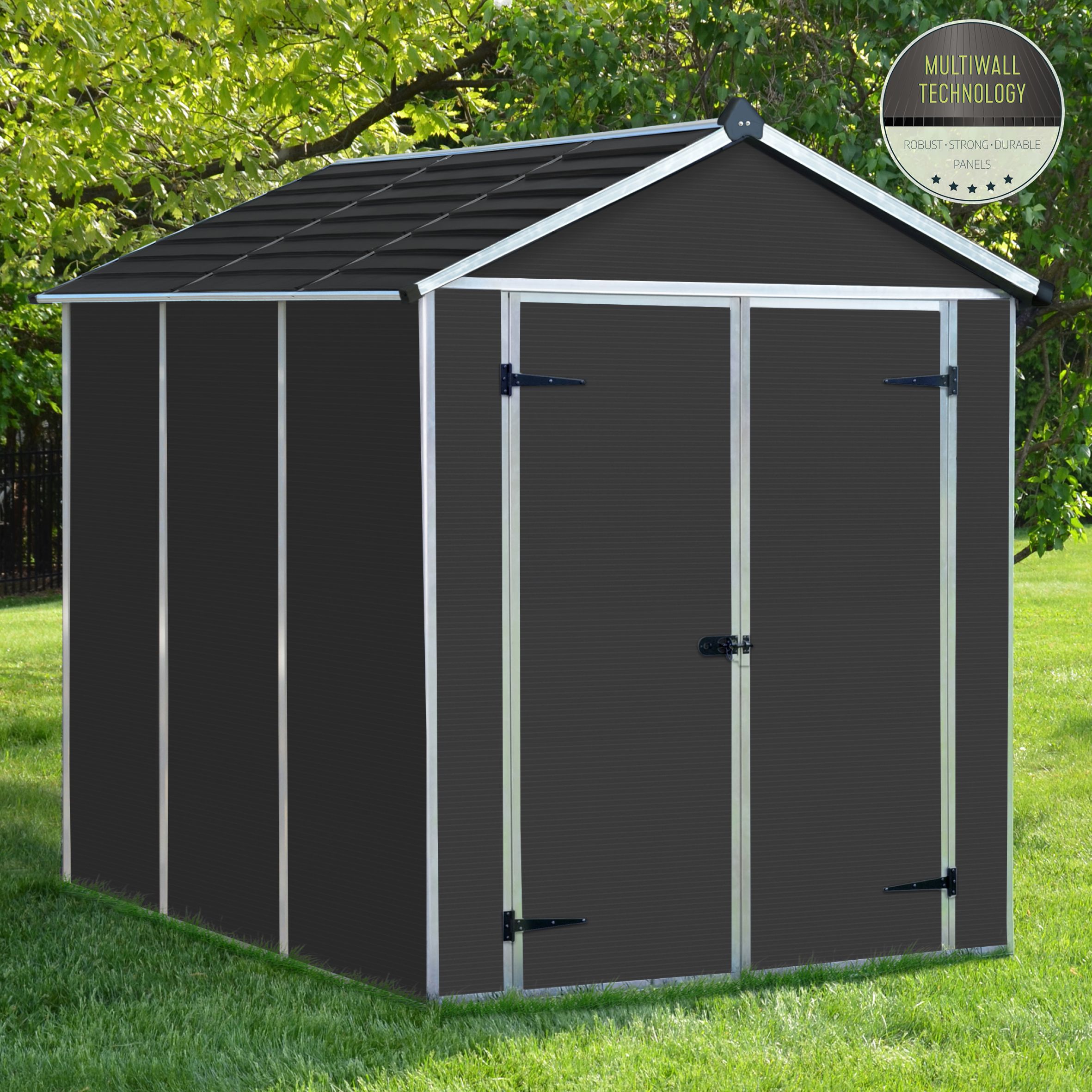 Palram - Canopia Rubicon 8x6 Ft Apex Dark Grey Plastic 2 Door Shed With ...