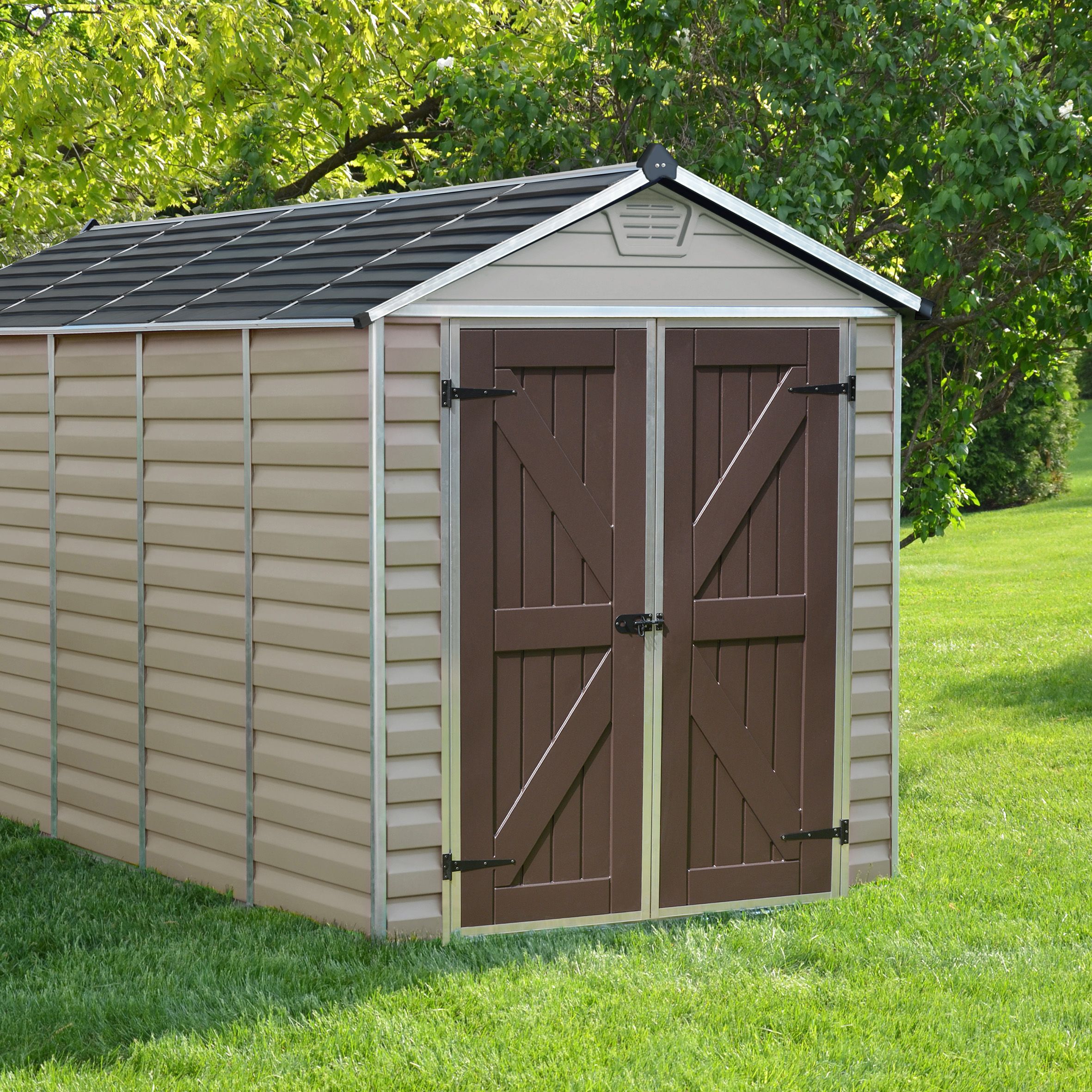 Palram - Canopia Skylight 12x6 ft Apex Tan Plastic 2 door Shed with floor