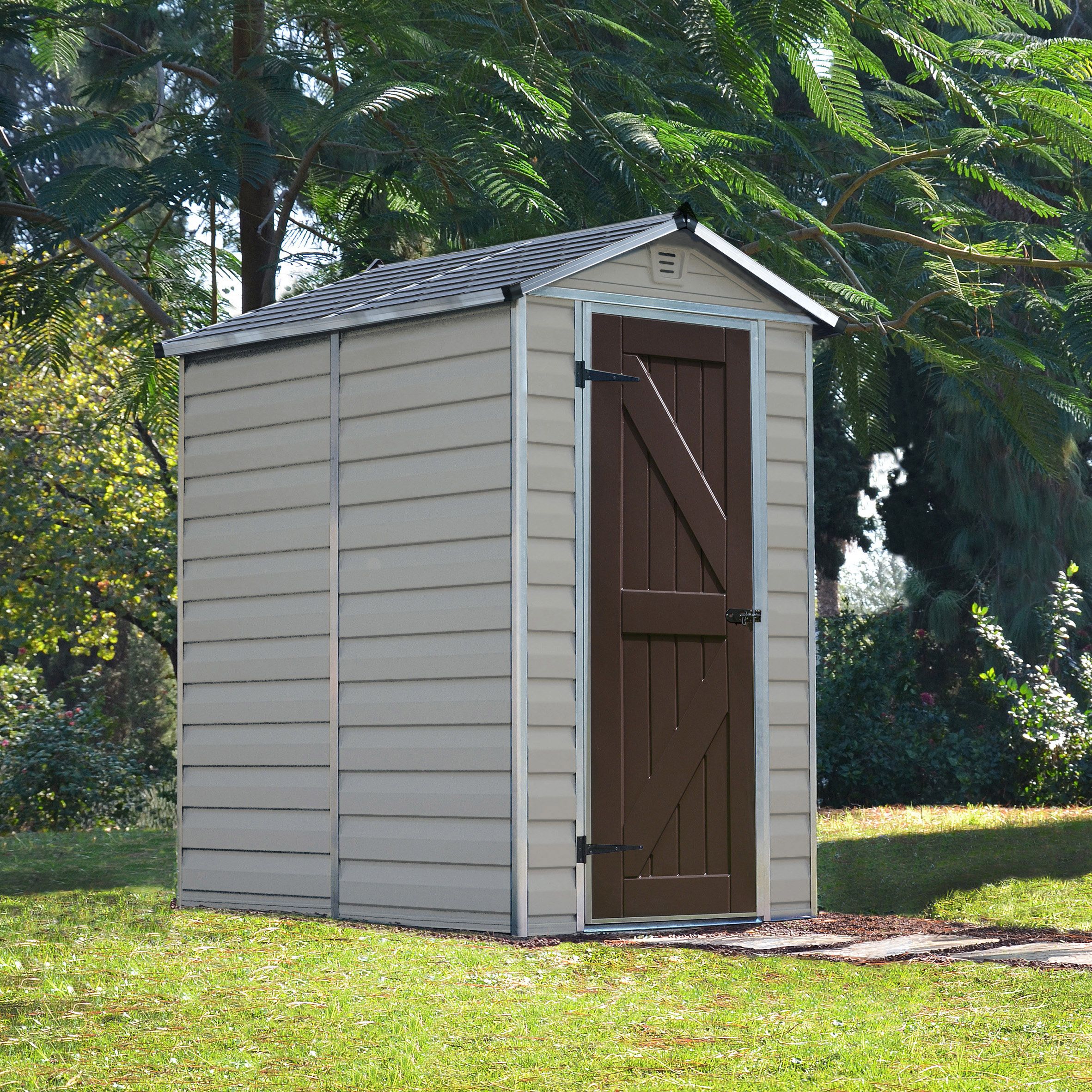 Palram - Canopia Skylight 6x4 Apex Tan Plastic Shed With Floor | DIY At B&Q