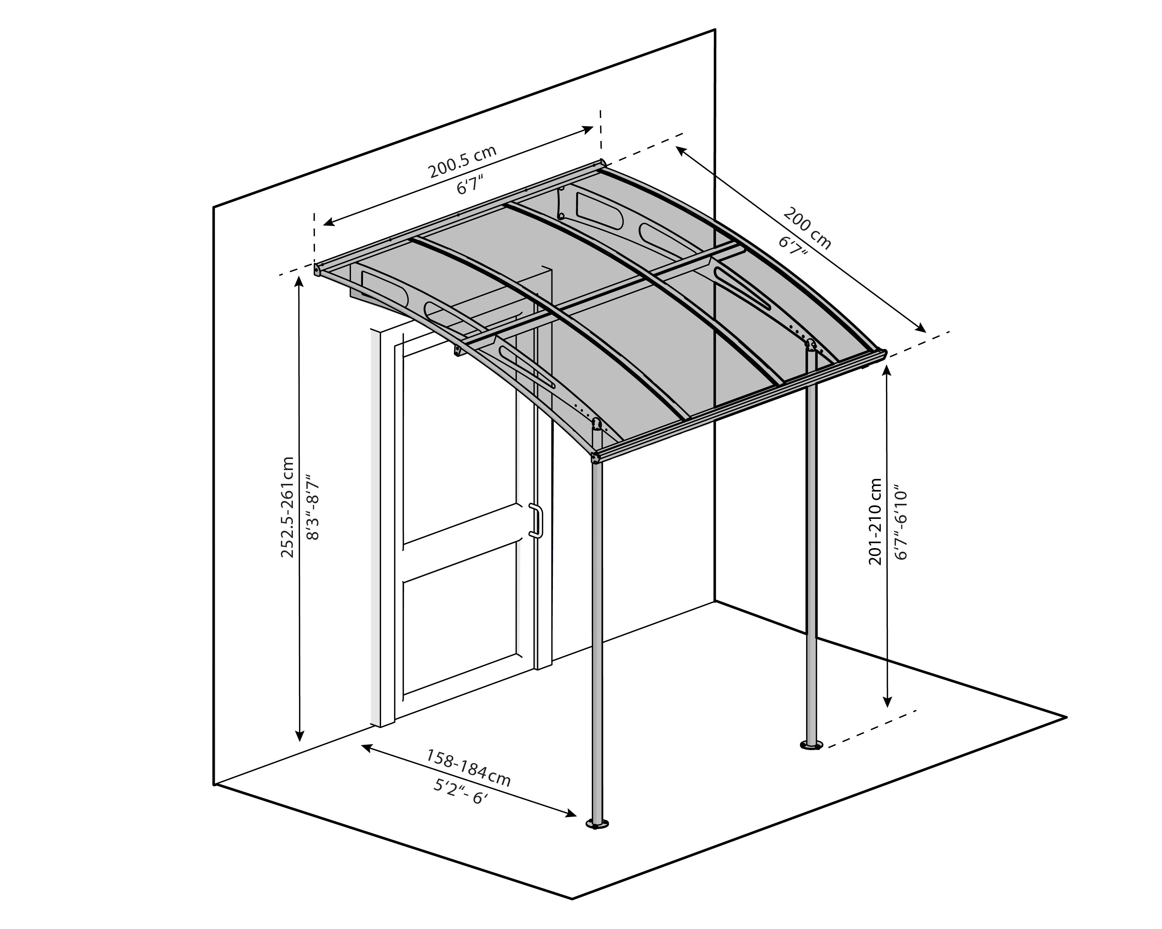 Palram - Canopia Vega Door canopy, (H)261mm (W)2005mm (D)1996mm