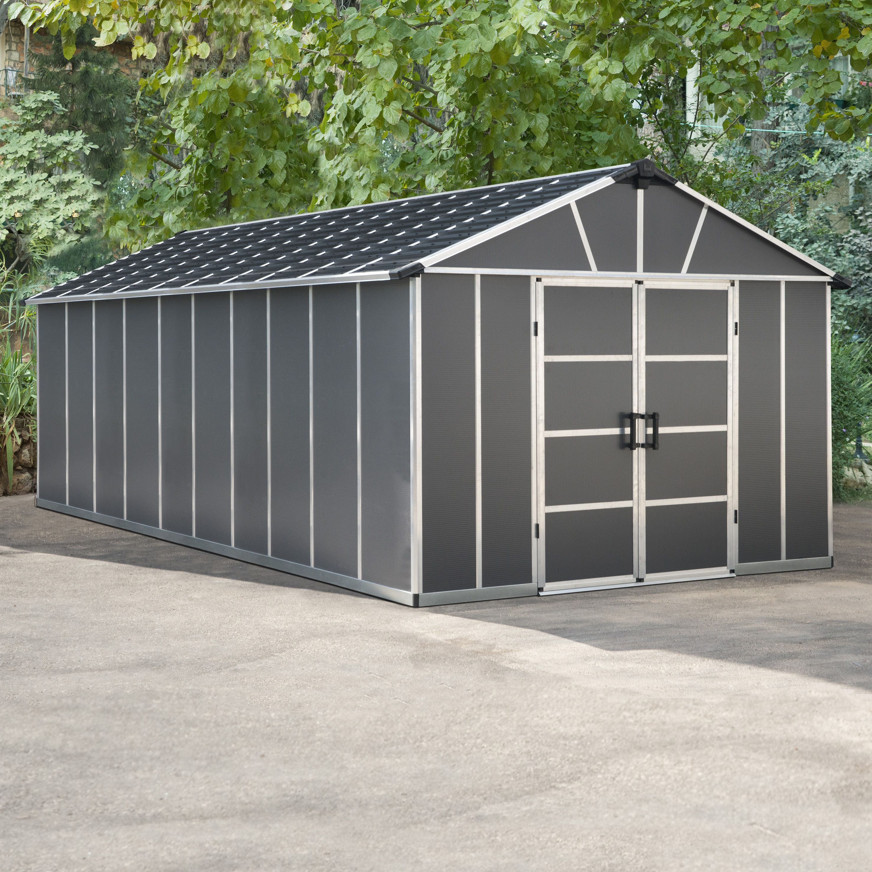 Palram - Canopia Yukon 10x21 ft Apex Dark grey Plastic 2 door Shed