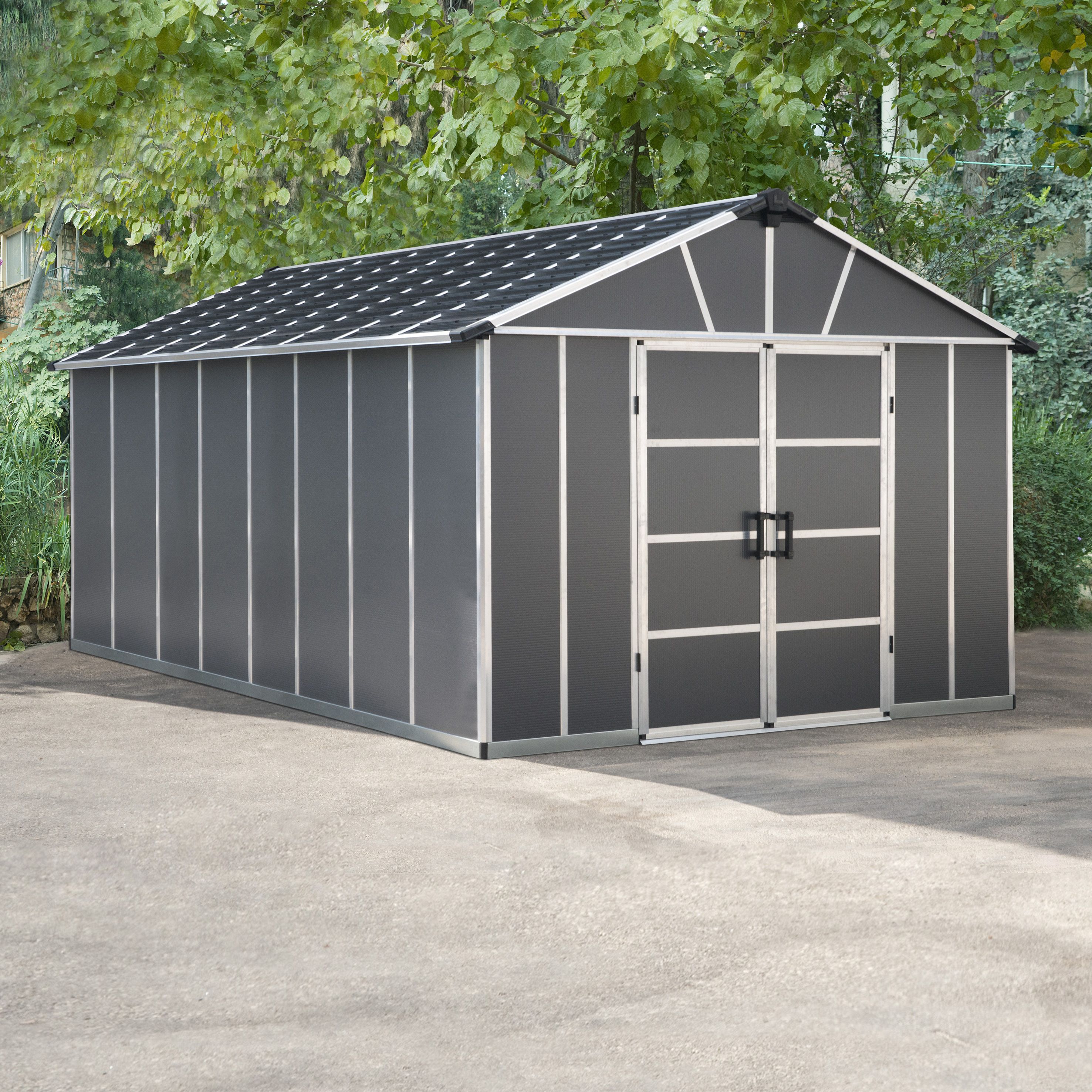 Palram - Canopia Yukon 11x17 ft Apex Dark grey Plastic 2 door Shed