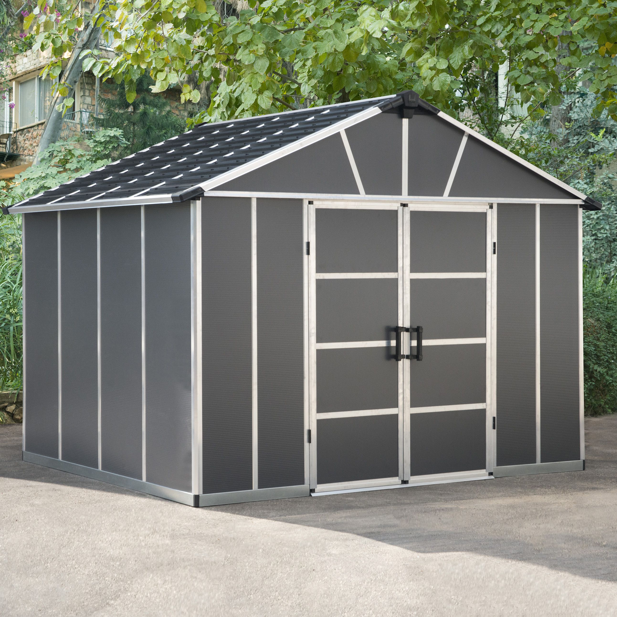 Palram - Canopia Yukon 11x9 ft Apex Dark grey Plastic 2 door Shed