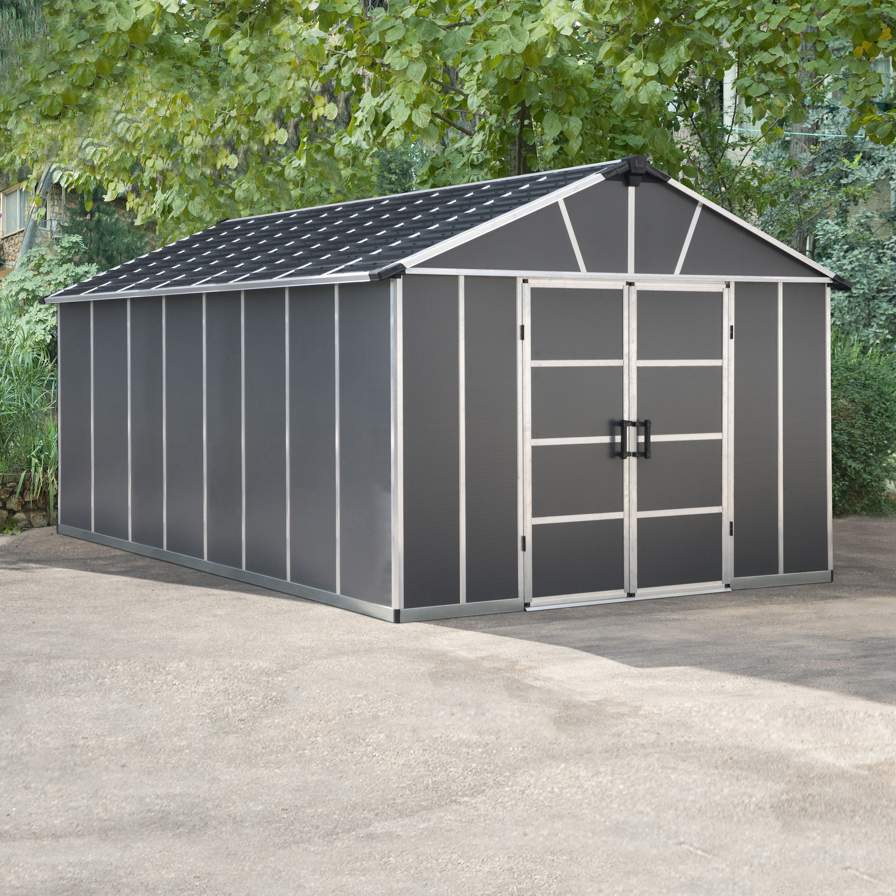 Palram - Canopia Yukon with WPC floor 11x17 ft Apex Dark grey Plastic 2 door Shed with floor