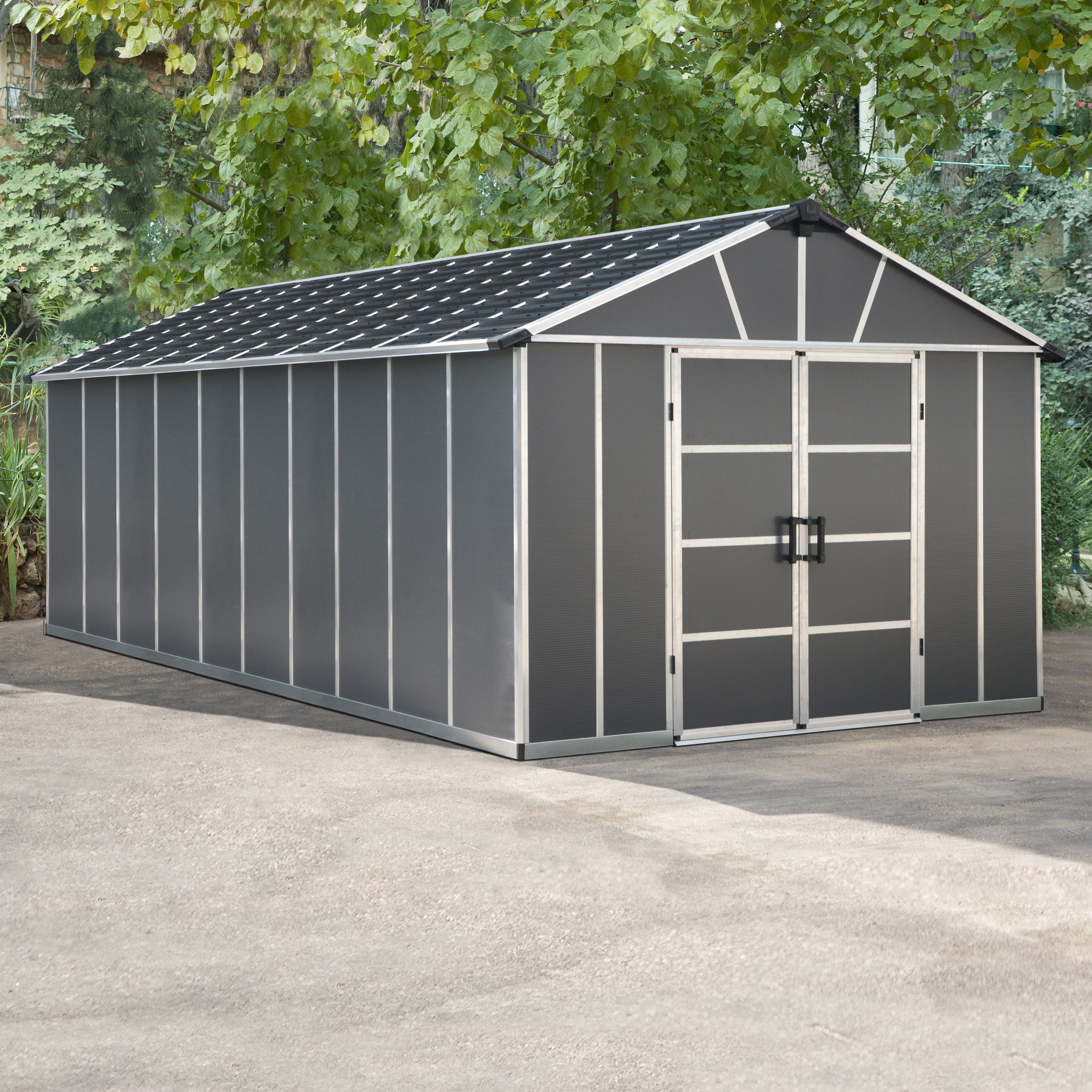 Palram - Canopia Yukon with WPC floor 11x21 ft Apex Dark grey Plastic 2 door Shed with floor