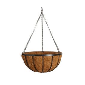 Panacea Classic flat iron appearance Black Round Wire Hanging basket, 35cm