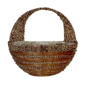 Panacea Fern & rope Natural Semi-circle Rattan Hanging basket, 40cm