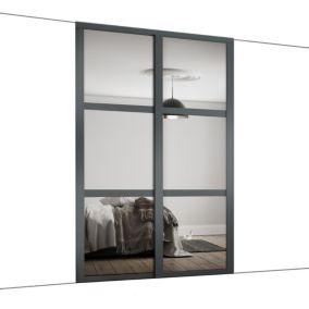 Panel Shaker Mirrored Graphite 2 door Sliding Wardrobe Door kit (H)2260mm (W)1145mm