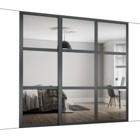 Panel Shaker Mirrored Graphite 3 door Sliding Wardrobe Door kit (H)2260mm (W)2592mm