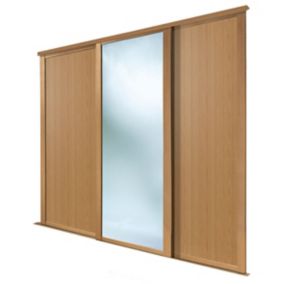 Panel Shaker Mirrored Oak effect 3 door Sliding Wardrobe Door kit (H)2260mm (W)1680mm