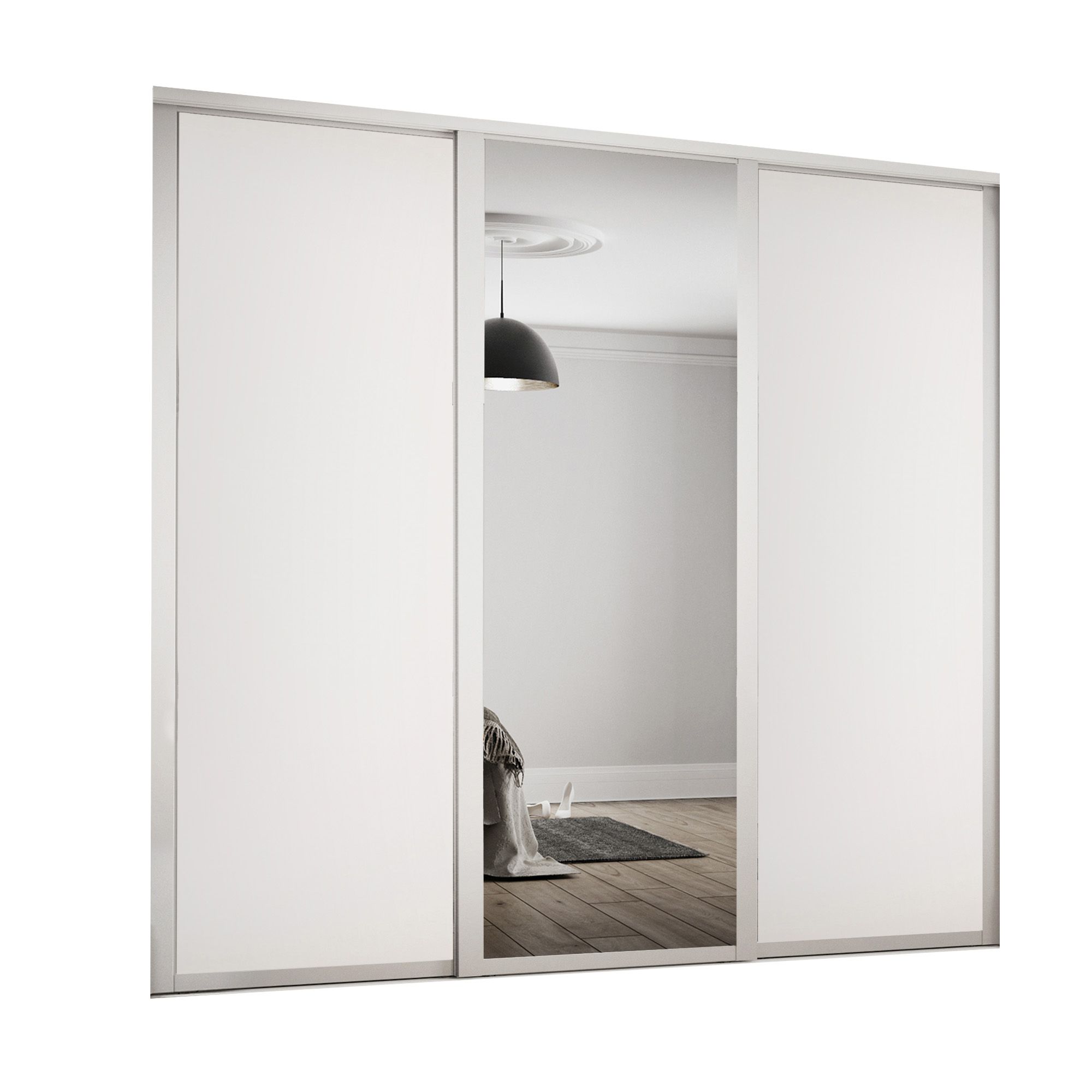 Panel Shaker With 1 mirror door White 3 door Sliding Wardrobe Door kit (H)2260mm (W)1680mm