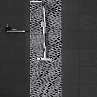 Paris Black & white Gloss Brick Glass Mosaic tile, (L)304mm (W)300mm