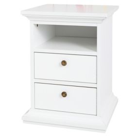 Paris Matt white 2 Drawer Bedside table (H)588mm (W)436mm (D)400mm