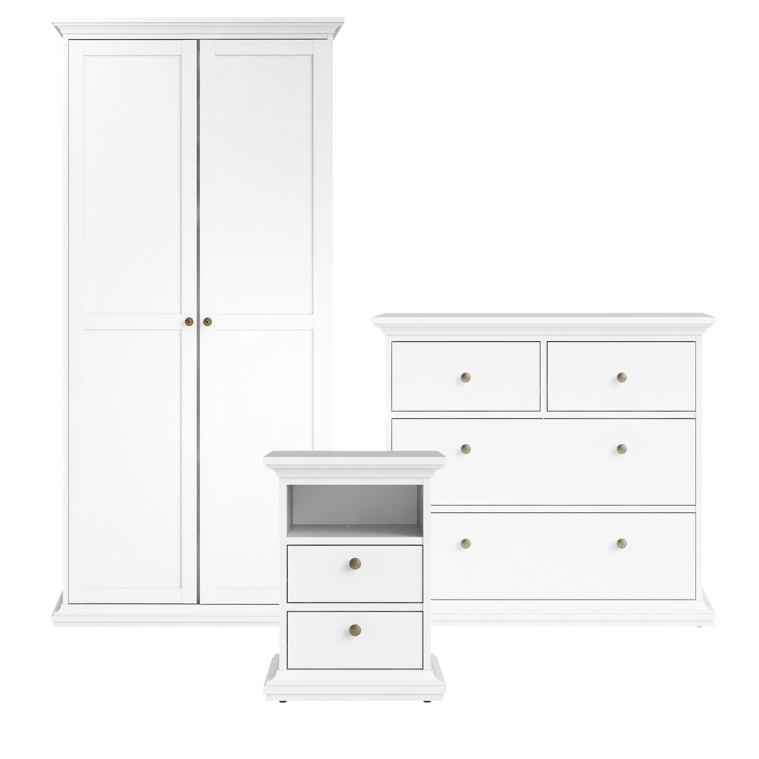 Paris Matt white 3 piece Bedroom furniture set