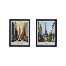 Paris & New York City Multicolour Framed print (H)43cm x (W)33cm, Set of 2