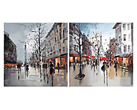 Paris street scenes Multicolour Canvas art, Set of 2 (H)40cm x (W)40cm
