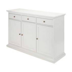 Paris White Chipboard 3 door 3 drawer Large Sideboard (H)916mm (W)1437mm (D)461mm