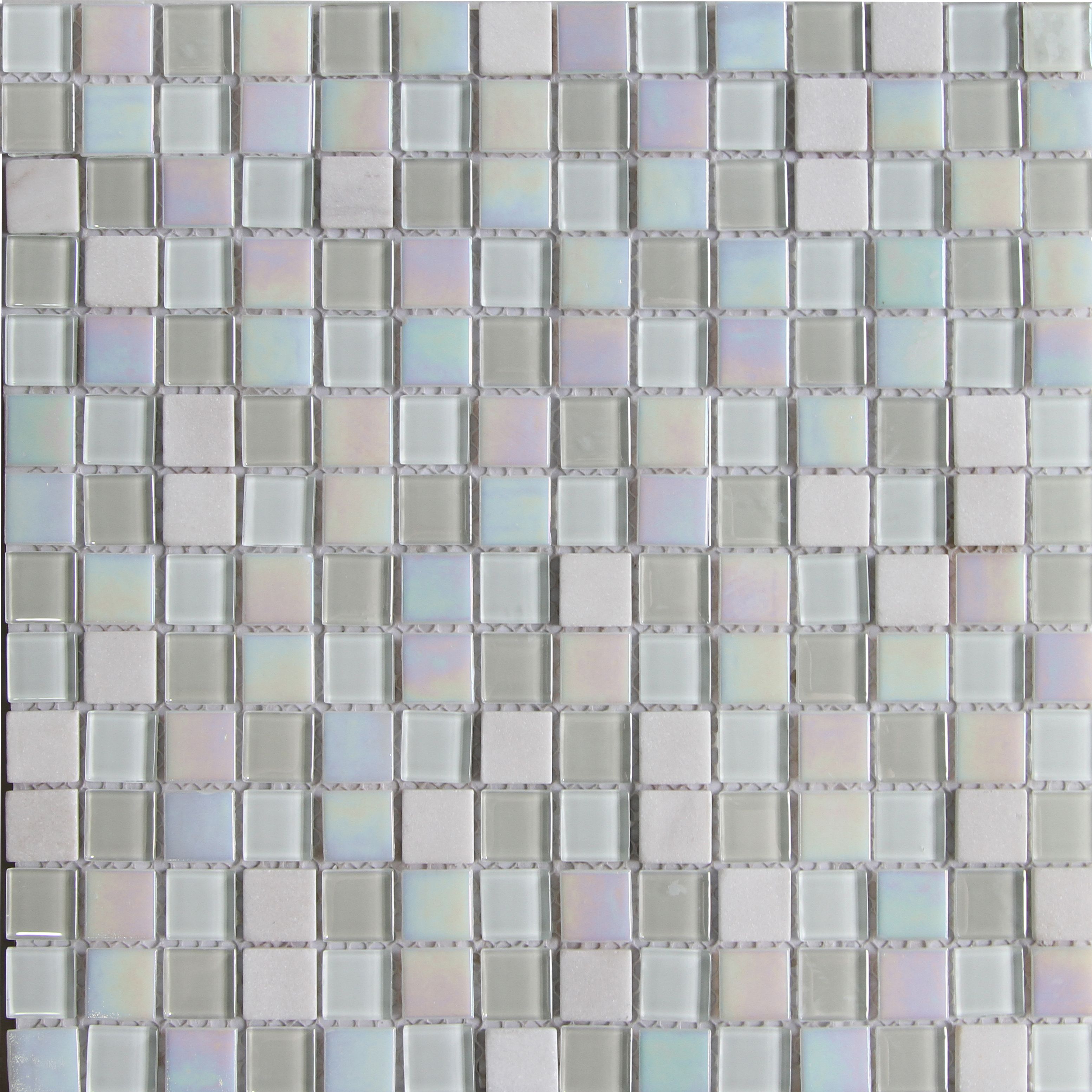 Parmia White Polished Gloss Glass & marble Mosaic tile, (L)300mm (W)300mm