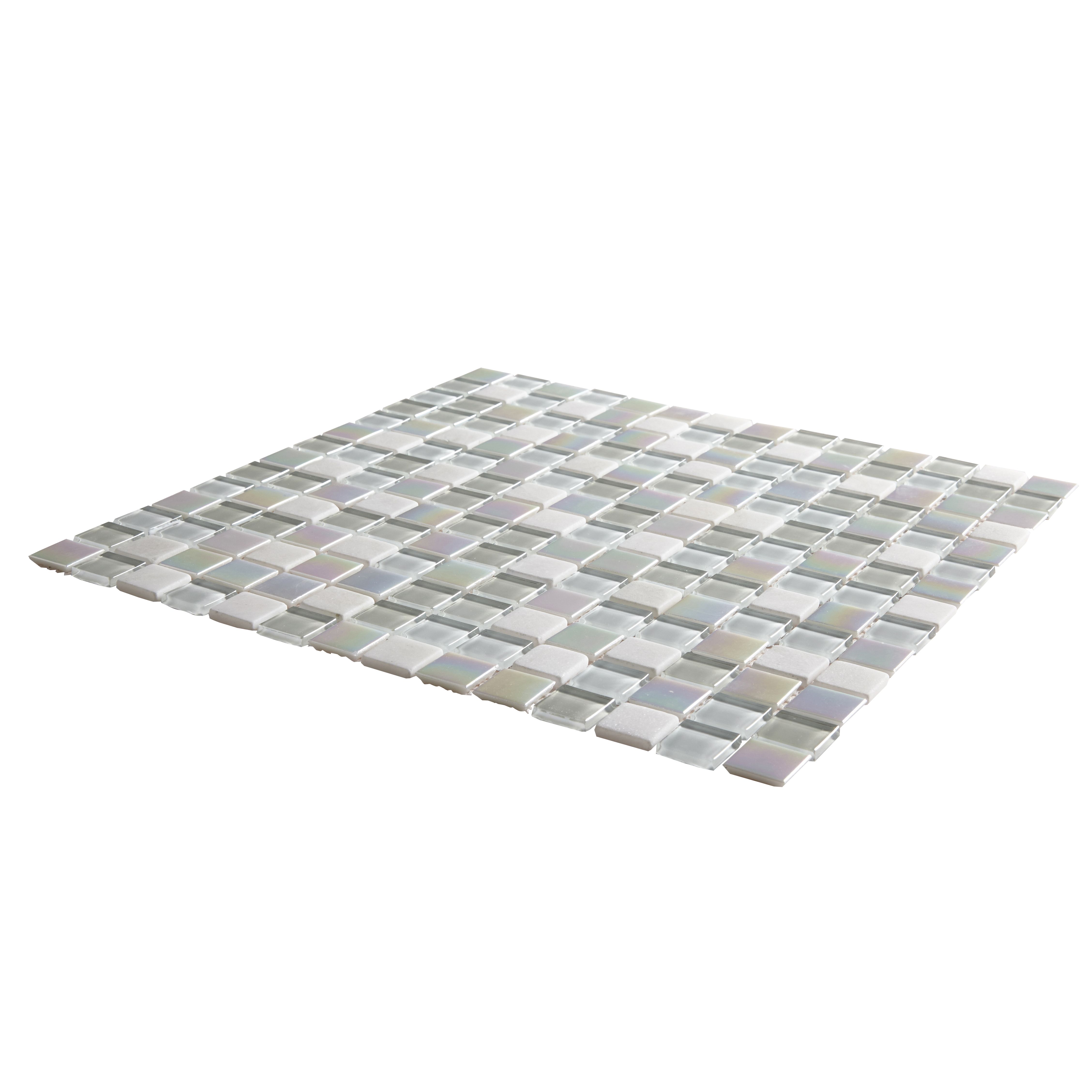 Parmia White Polished Gloss Glass & marble Mosaic tile, (L)300mm (W)300mm