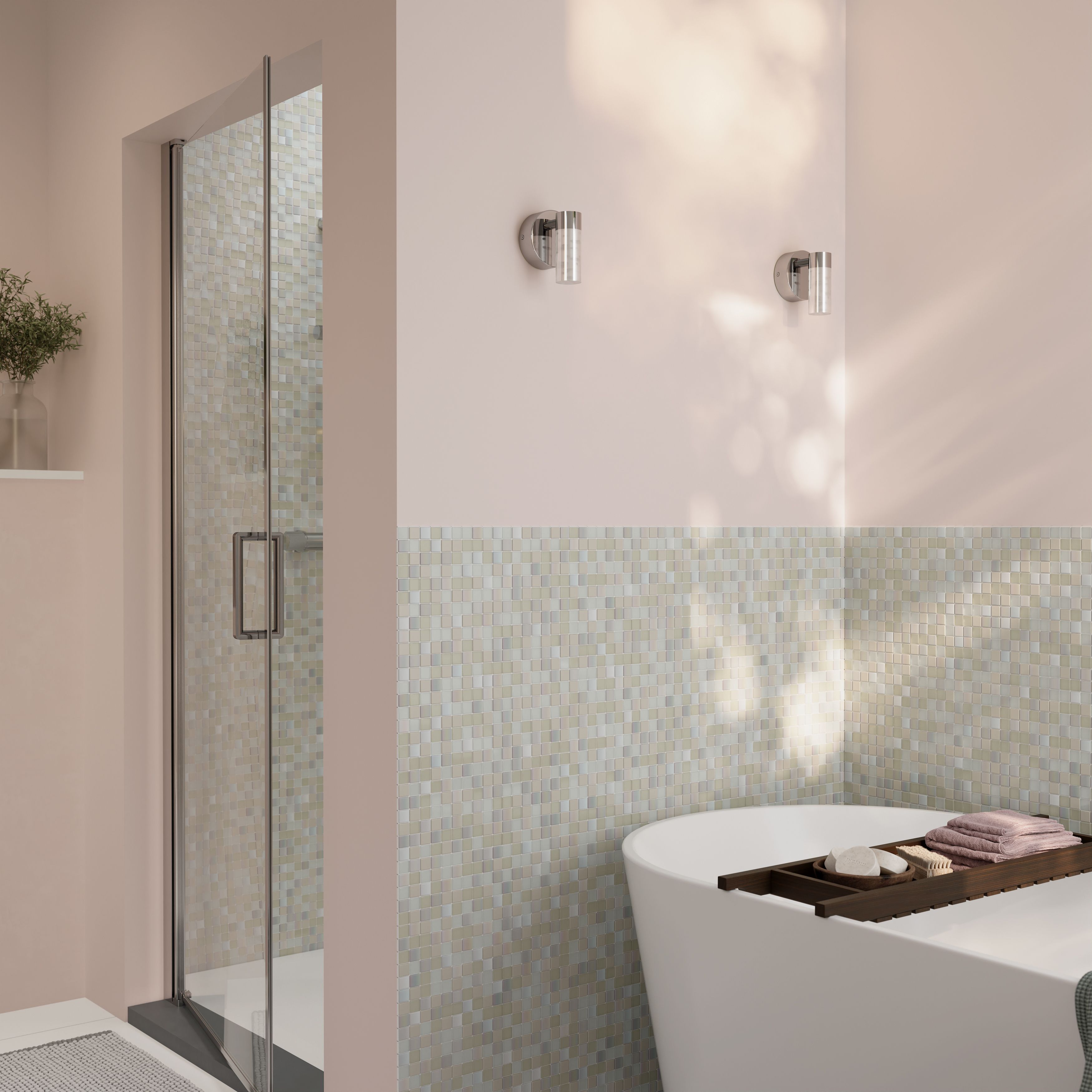Parmia White Polished Gloss Glass & marble Mosaic tile, (L)300mm (W)300mm