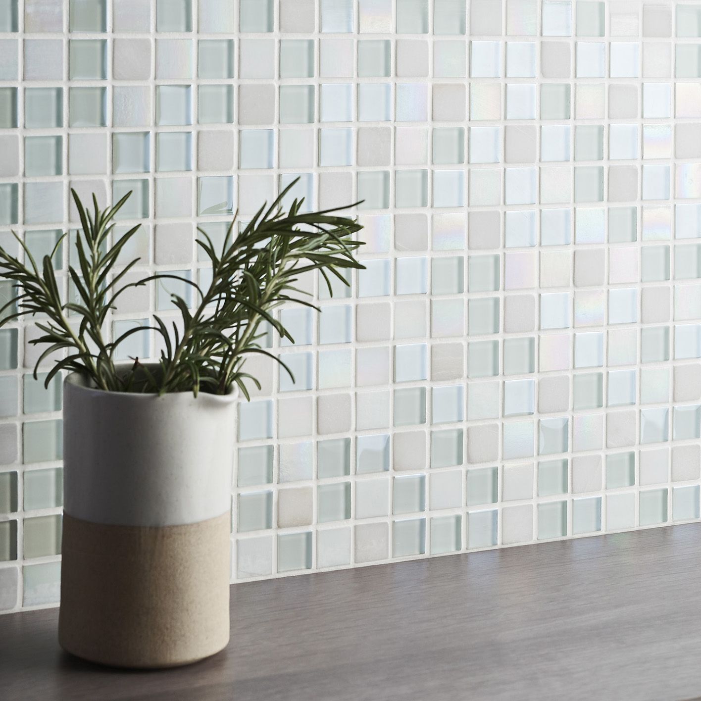 Parmia White Polished Gloss Glass & marble Mosaic tile, (L)300mm (W)300mm