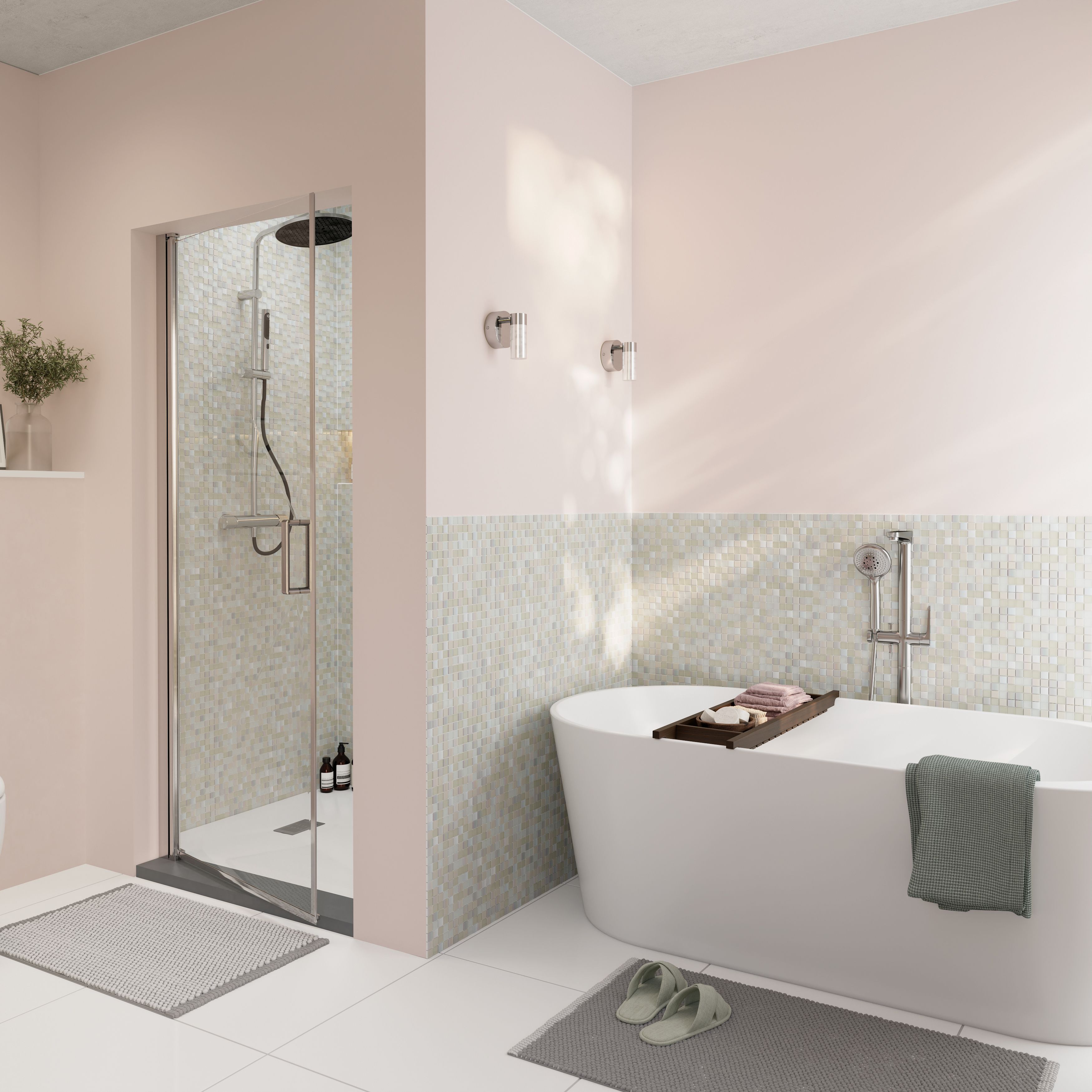 Parmia White Polished Gloss Glass & marble Mosaic tile, (L)300mm (W)300mm