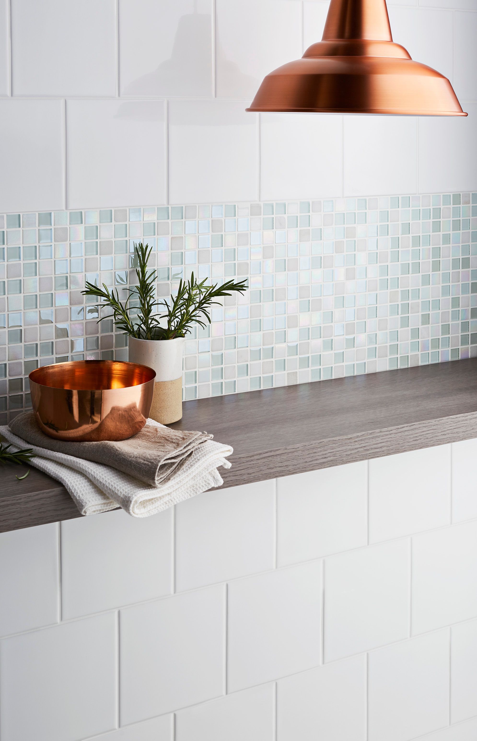 Parmia White Polished Gloss Glass & marble Mosaic tile, (L)300mm (W)300mm