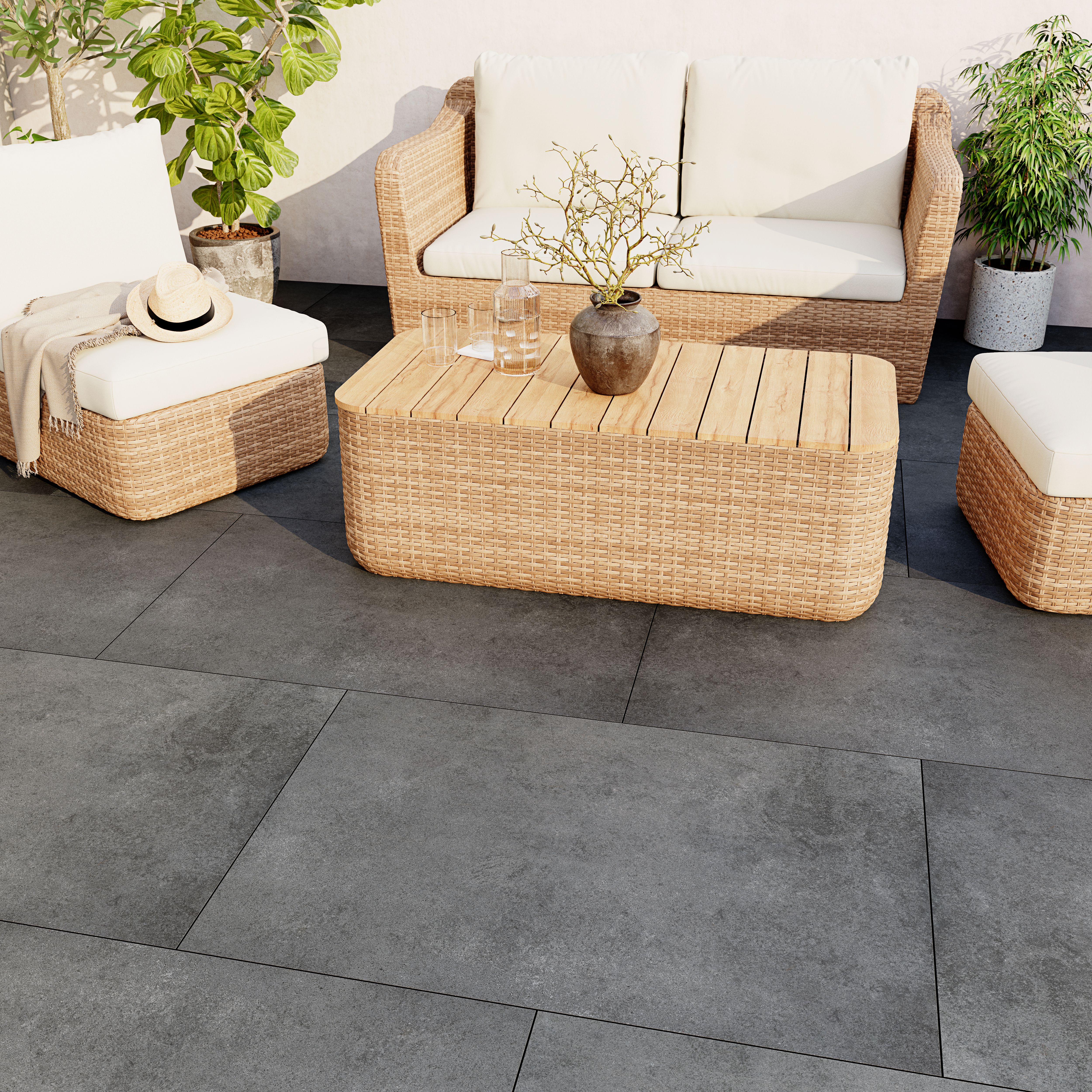 Paski Anthracite Matt Concrete effect Textured Porcelain Outdoor Floor Tile, Pack of 1, (L)900mm (W)600mm