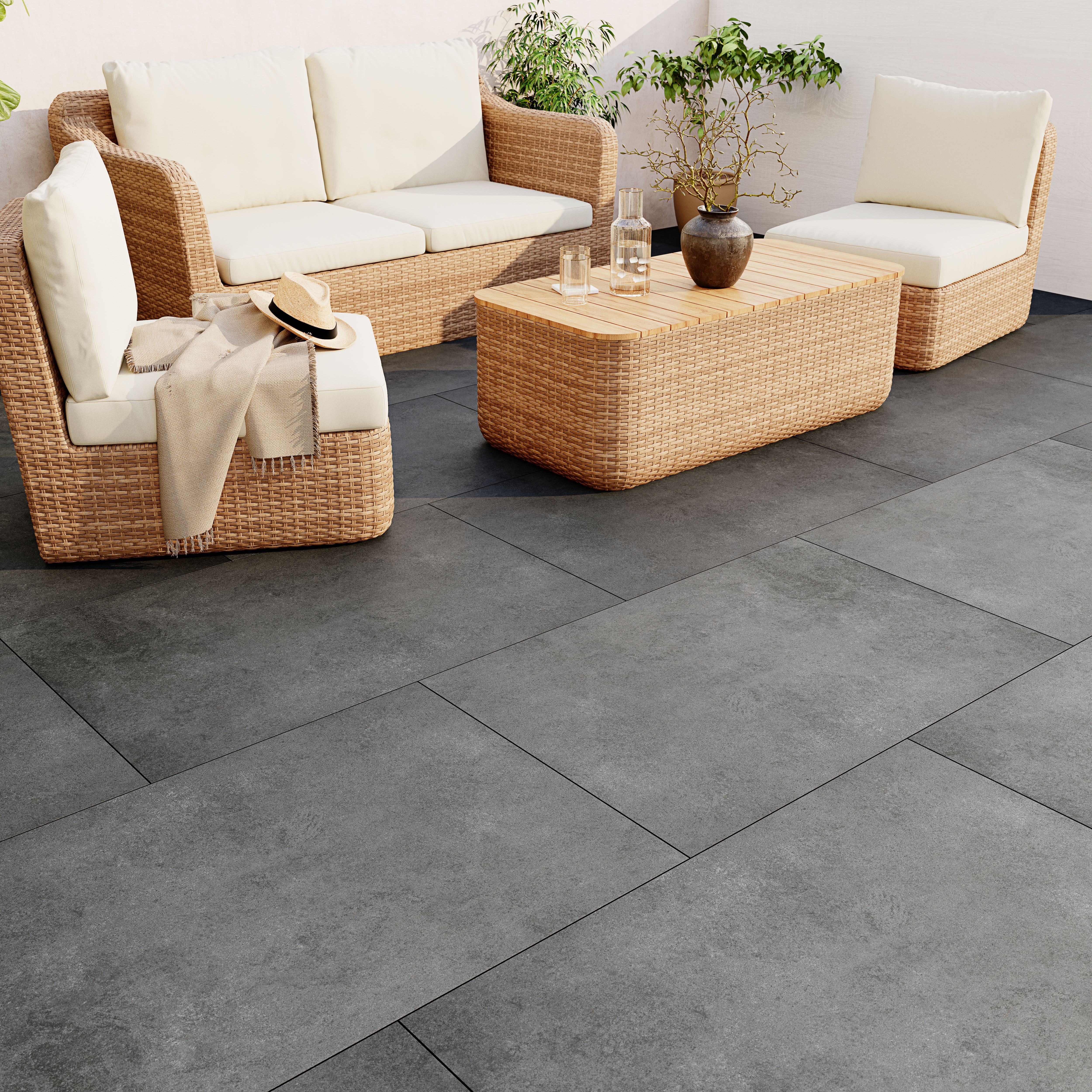 Paski Anthracite Matt Concrete effect Textured Porcelain Outdoor Floor Tile, Pack of 1, (L)900mm (W)600mm