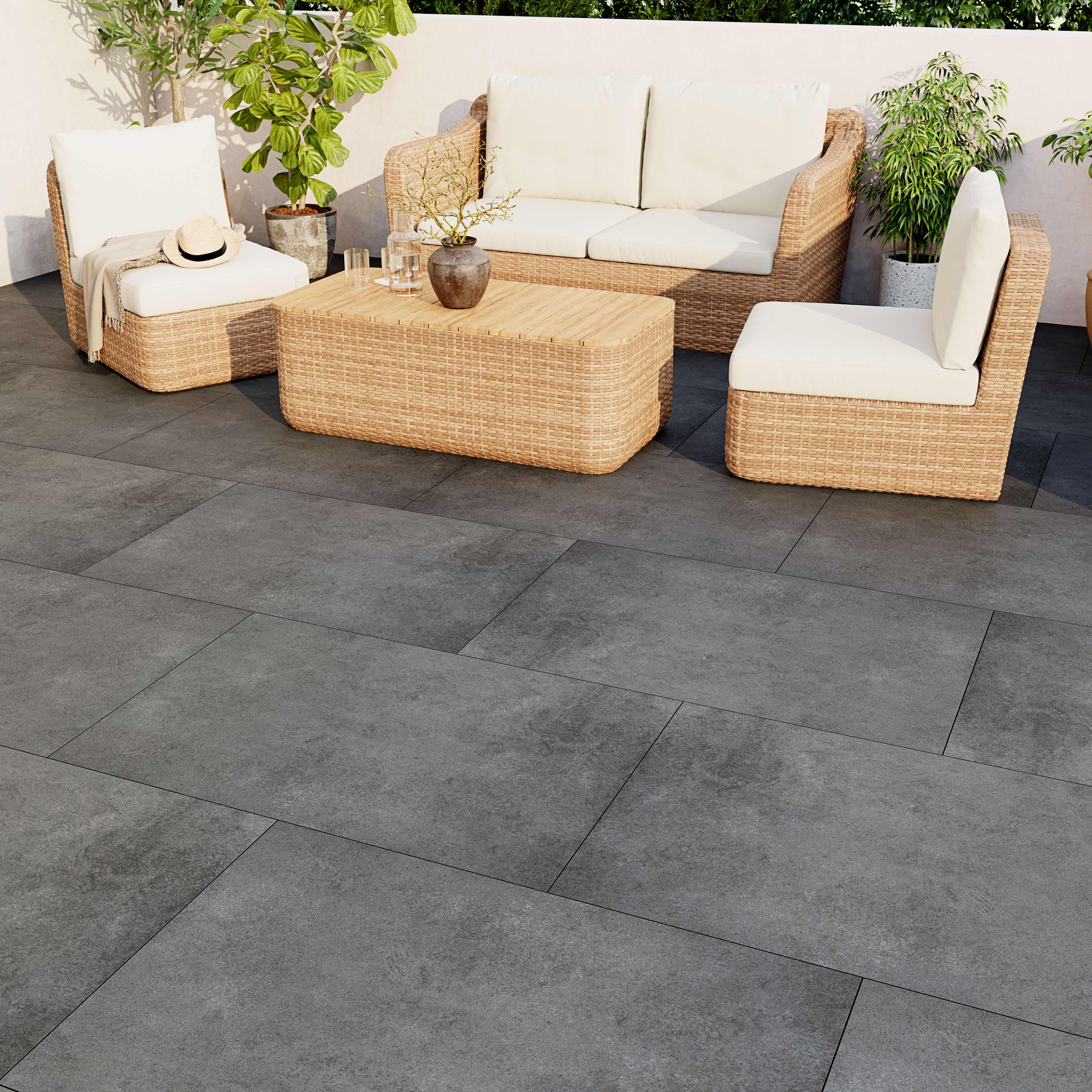 Paski Anthracite Matt Concrete effect Textured Porcelain Outdoor Floor Tile, Pack of 1, (L)900mm (W)600mm