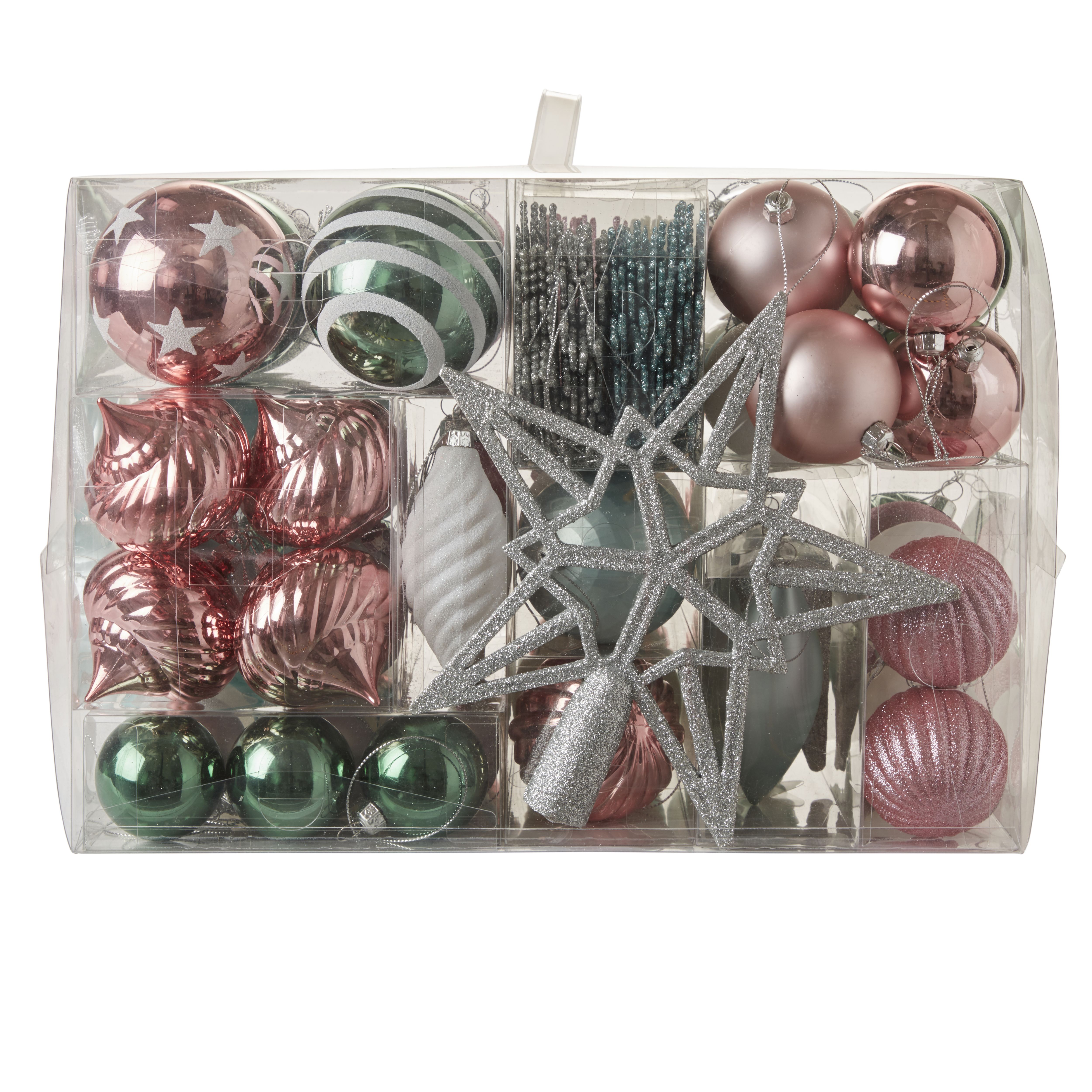 Pastel Glitter effect Plastic Bauble, Set of 120