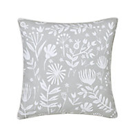 Patna Grey & white Floral Indoor Cushion (L)45cm x (W)45cm