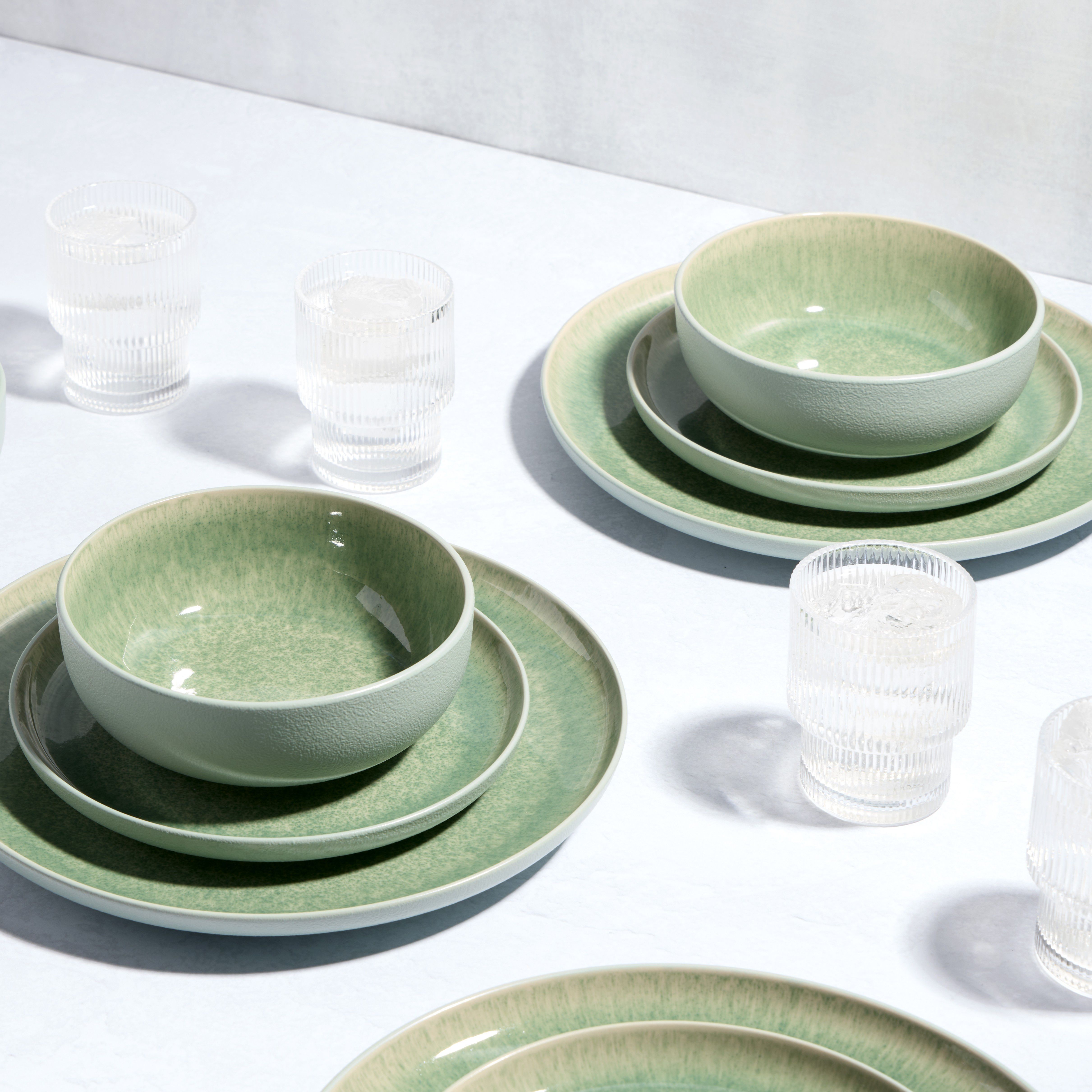 Patterned Green Stonewear 12 piece Dinnerware set