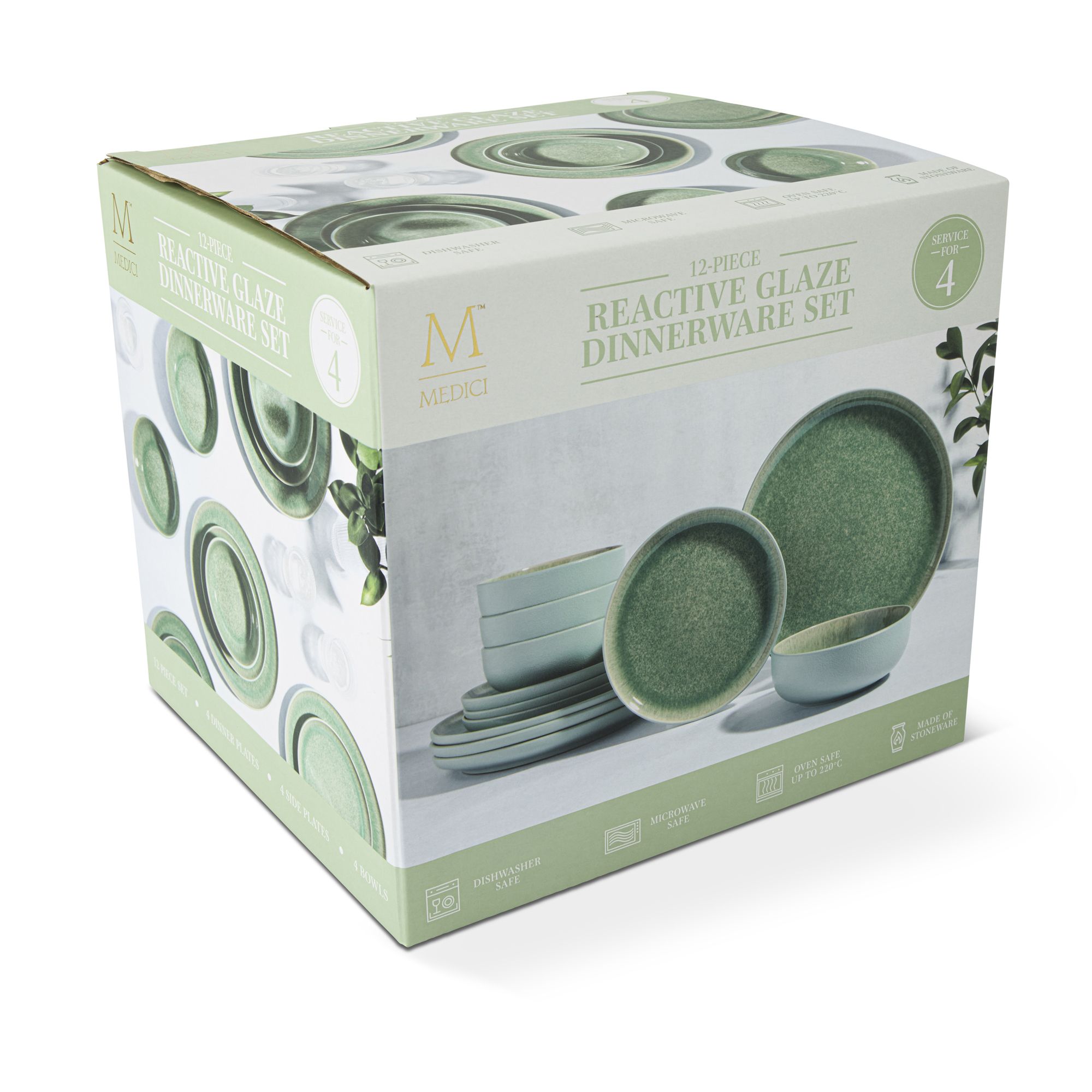 Patterned Green Stonewear 12 piece Dinnerware set