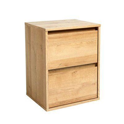 Pattinson Matt riviera oak effect 2 Drawer Bedside chest (H)523mm (W)402mm (D)340mm