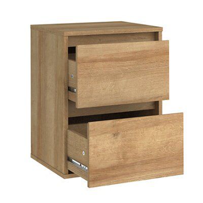 Pattinson Oak effect 2 Drawer Bedside chest (H)523mm (W)402mm (D)340mm