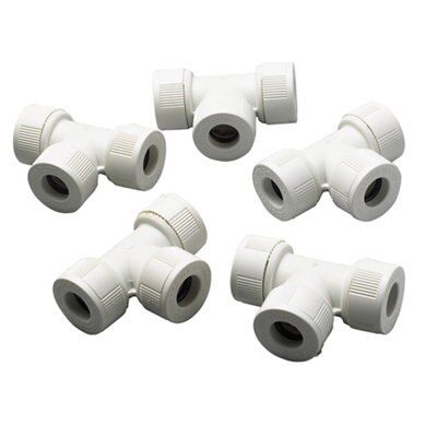 PEBQ15/24 White Push-fit Equal Pipe tee, Pack of 5