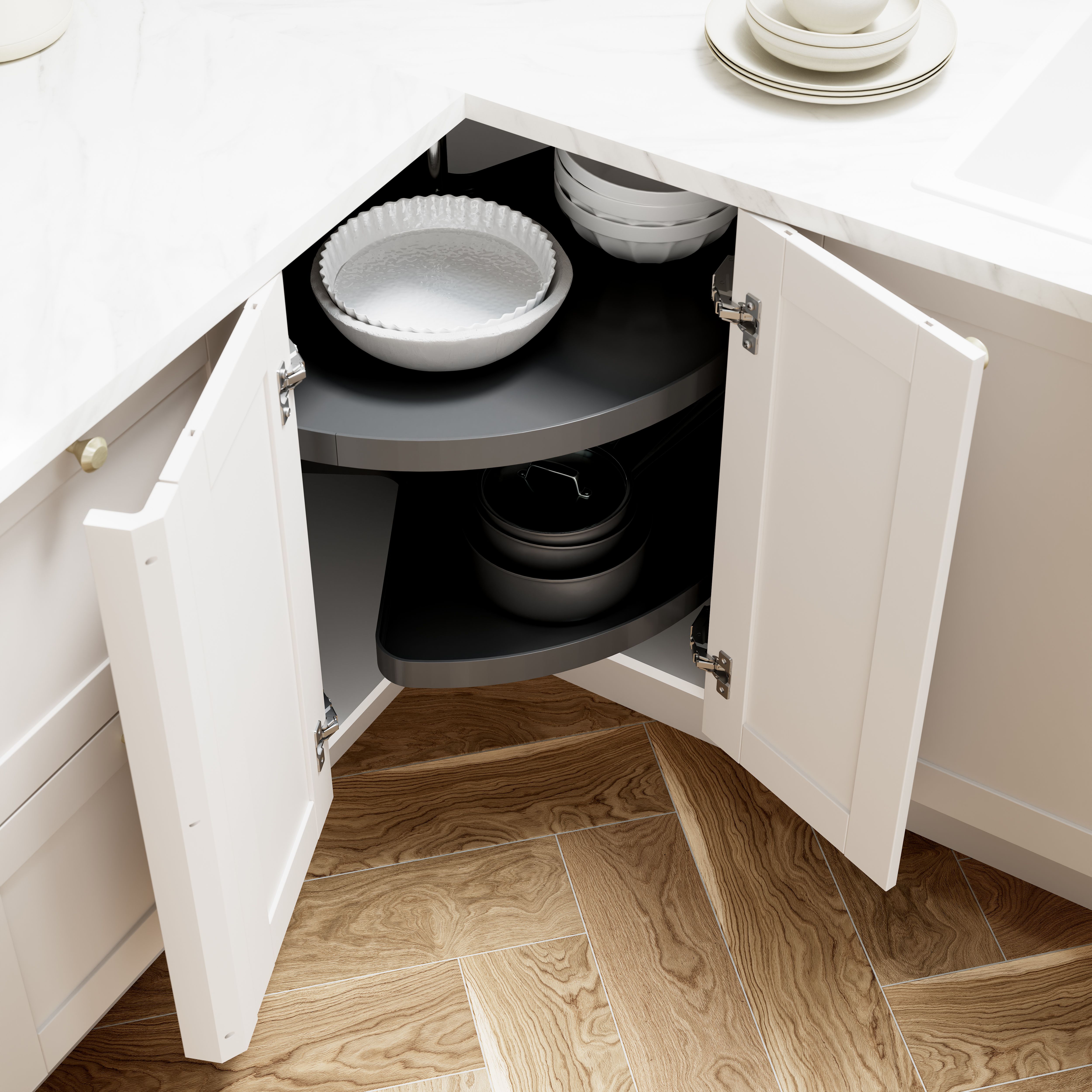 Pebre Grey Three quarter Corner cabinet carousel, (W)824mm
