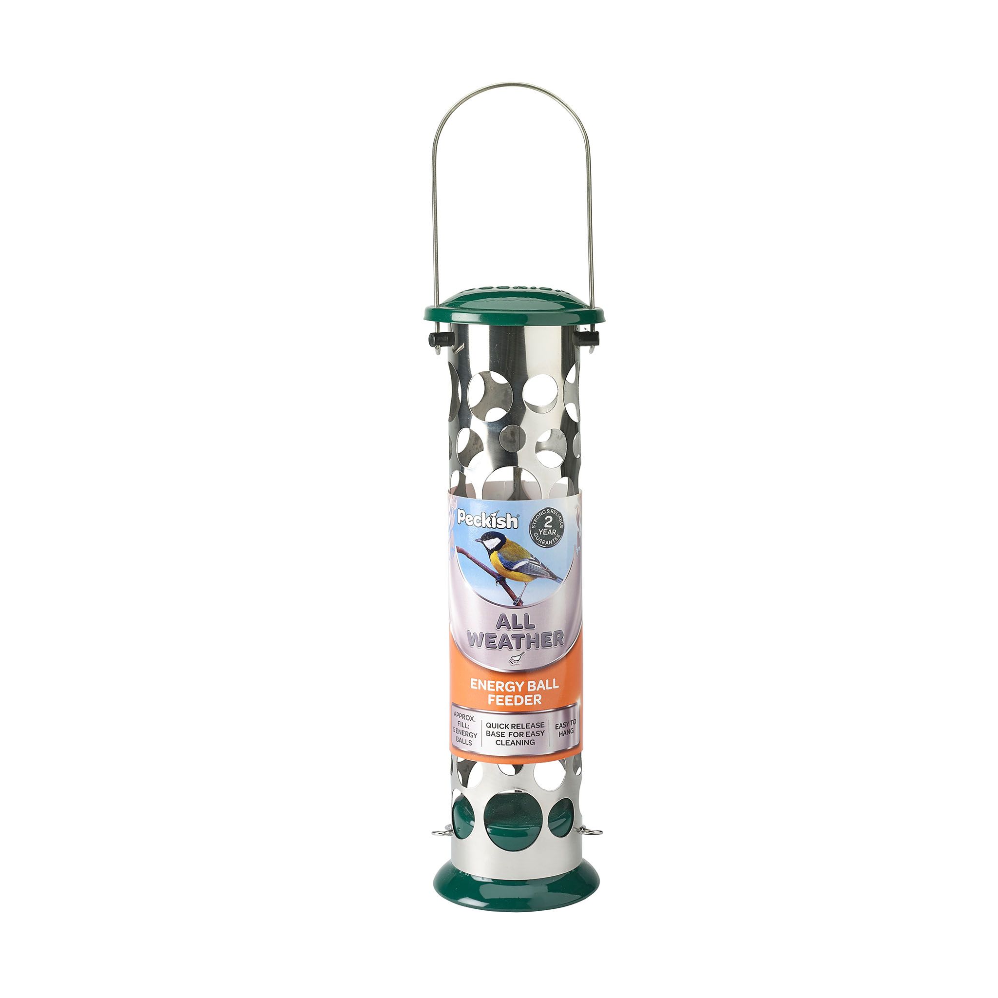 Peckish Stainless steel Energy ball Green All weather Bird feeder 0.7L