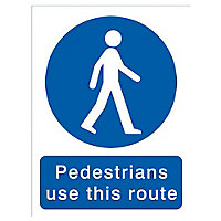 Pedestrians must use this route Self-adhesive labels, (H)200mm (W)150mm
