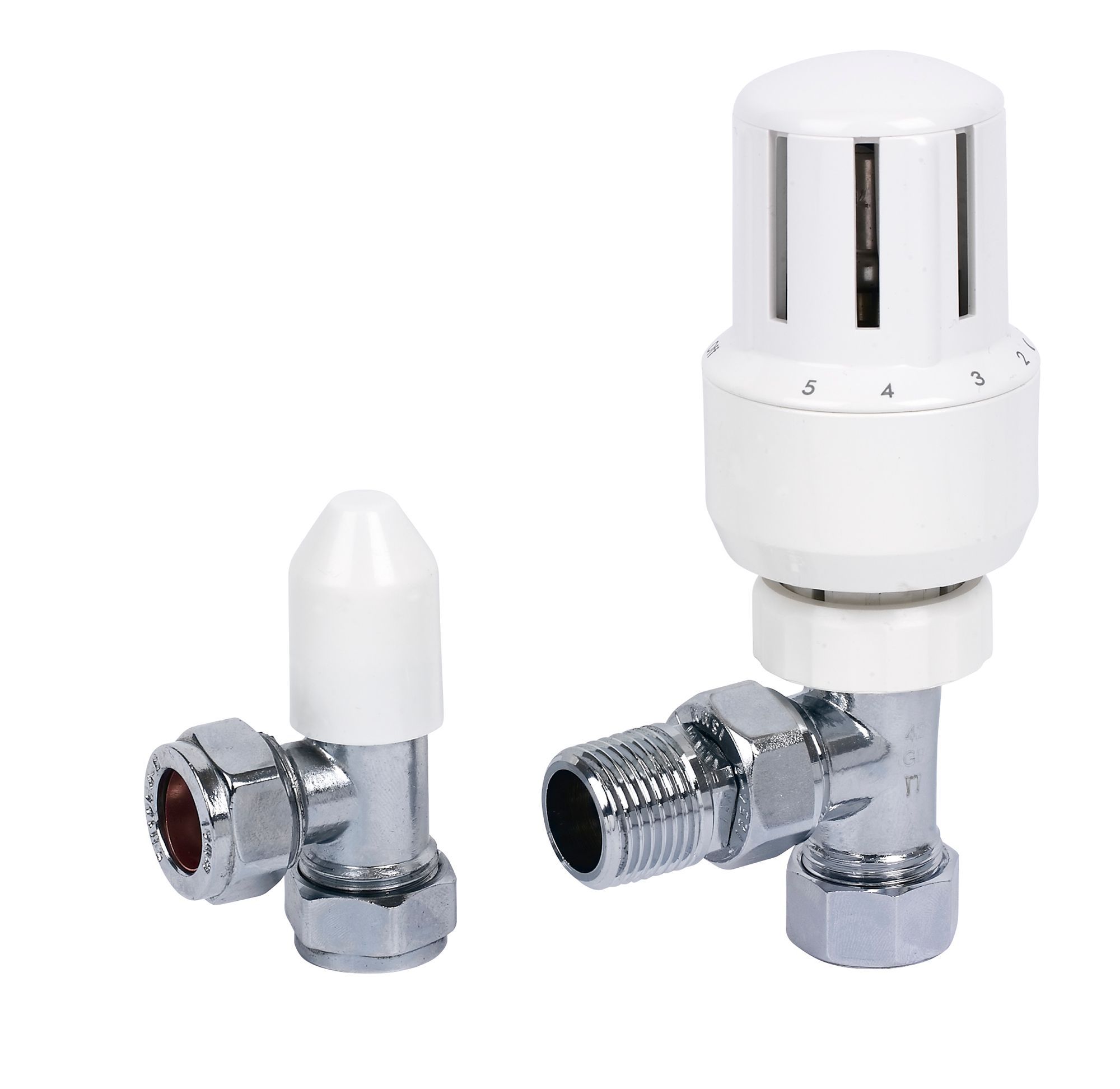 Pegler Yorkshire 36326 White Angled Thermostatic Radiator valve & lockshield