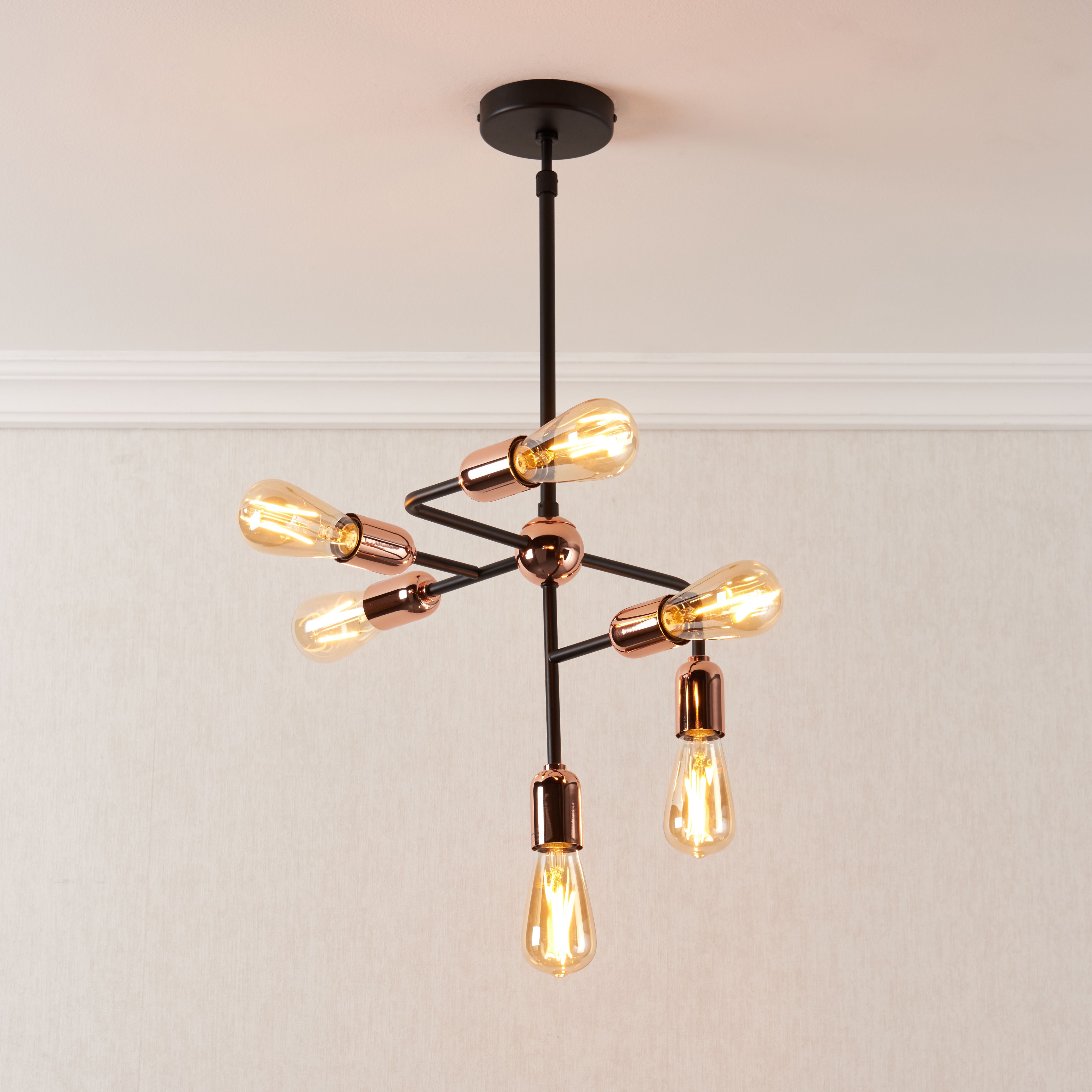 pendant Black Brass effect 6 Lamp Pendant ceiling light, (Dia)365mm