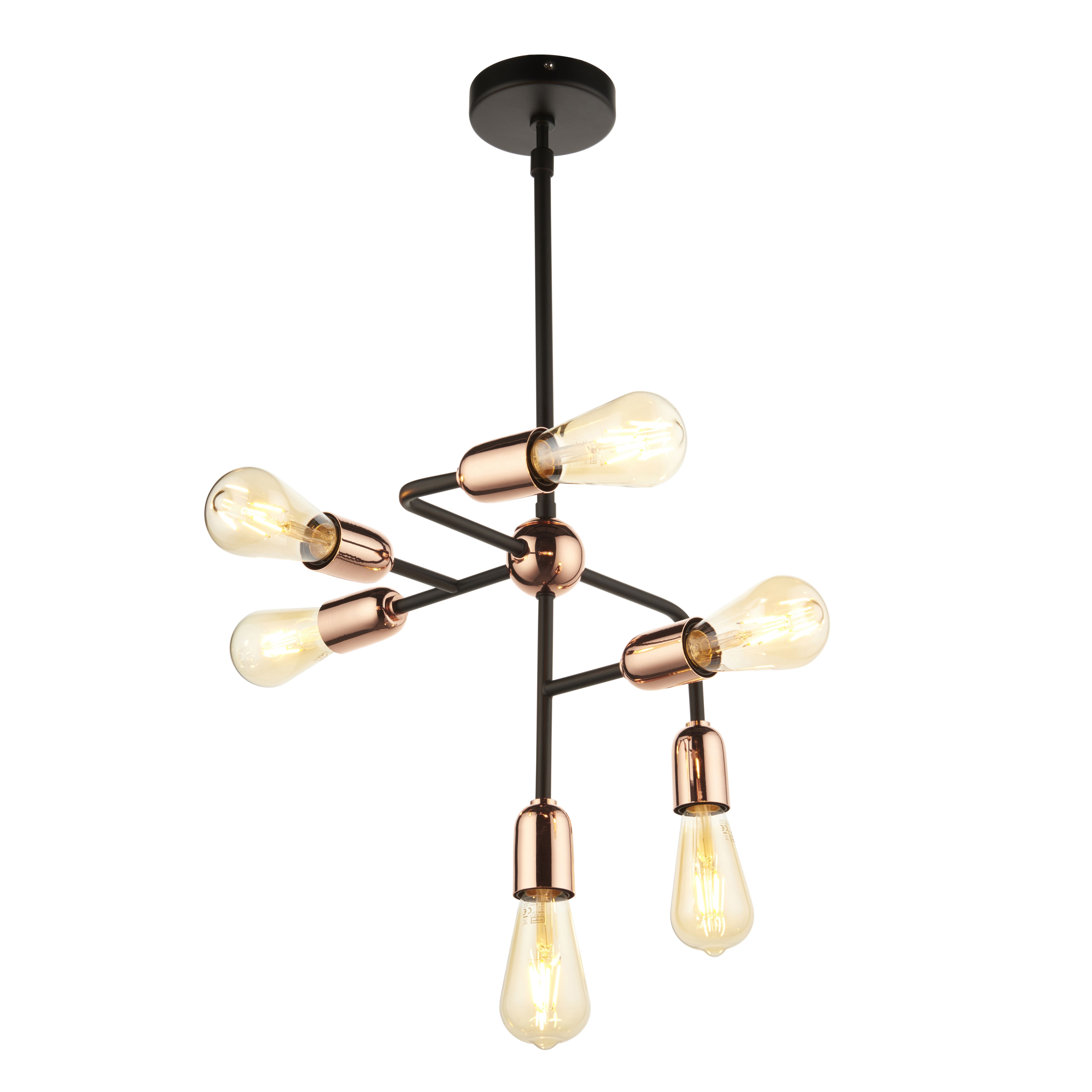 pendant Black Brass effect 6 Lamp Pendant ceiling light, (Dia)365mm