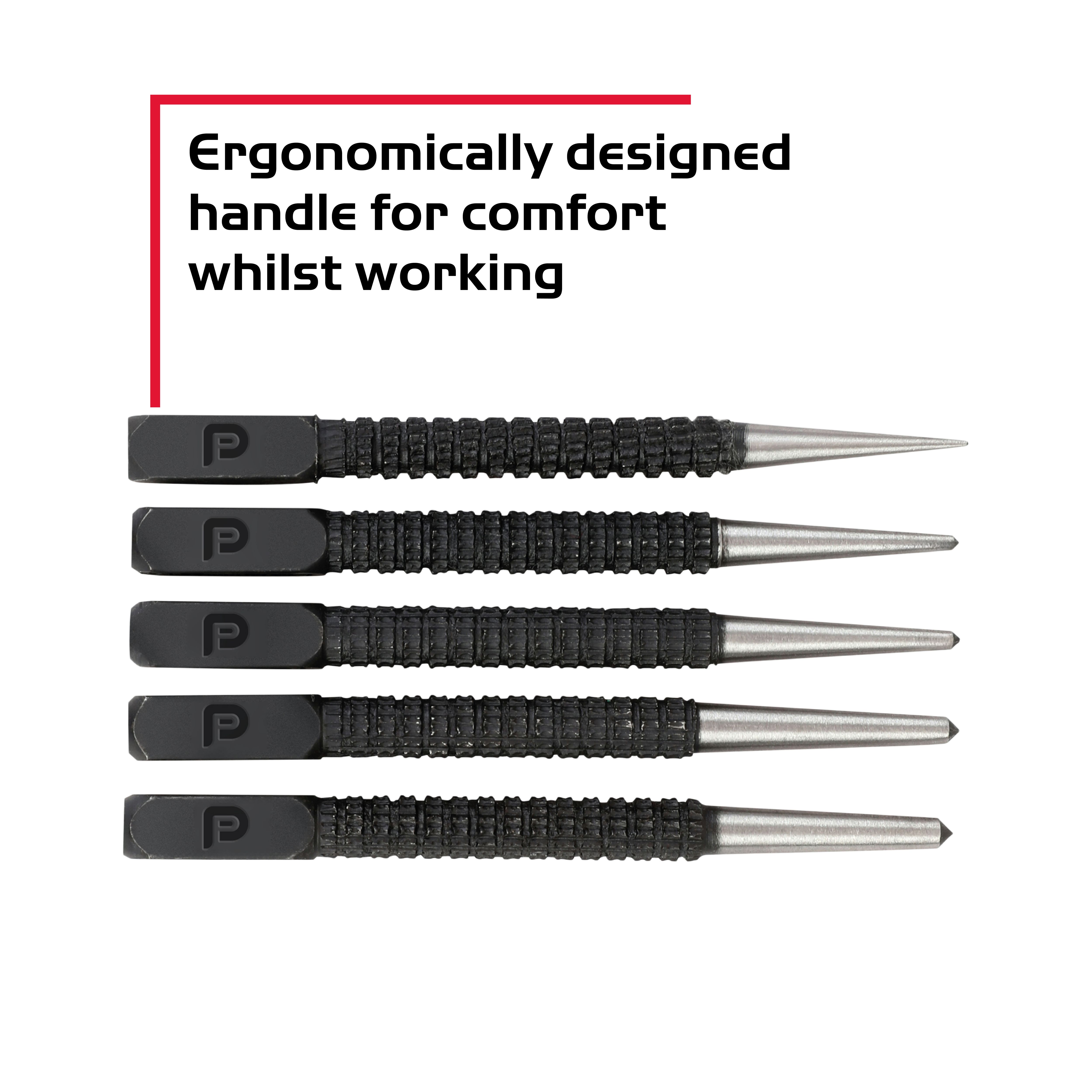 Performance Power 5 piece Carbon steel Centre punch set Black